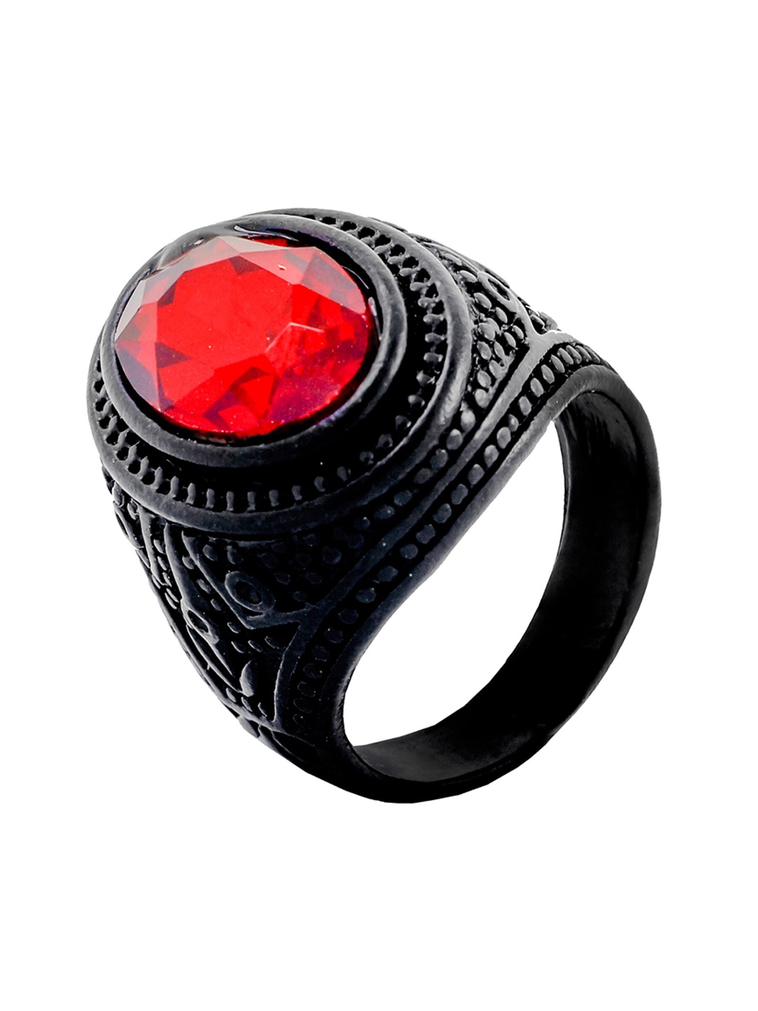 

ZIVOM Rhodium-Plated Crystal-Studded Antique Finger Ring, Black