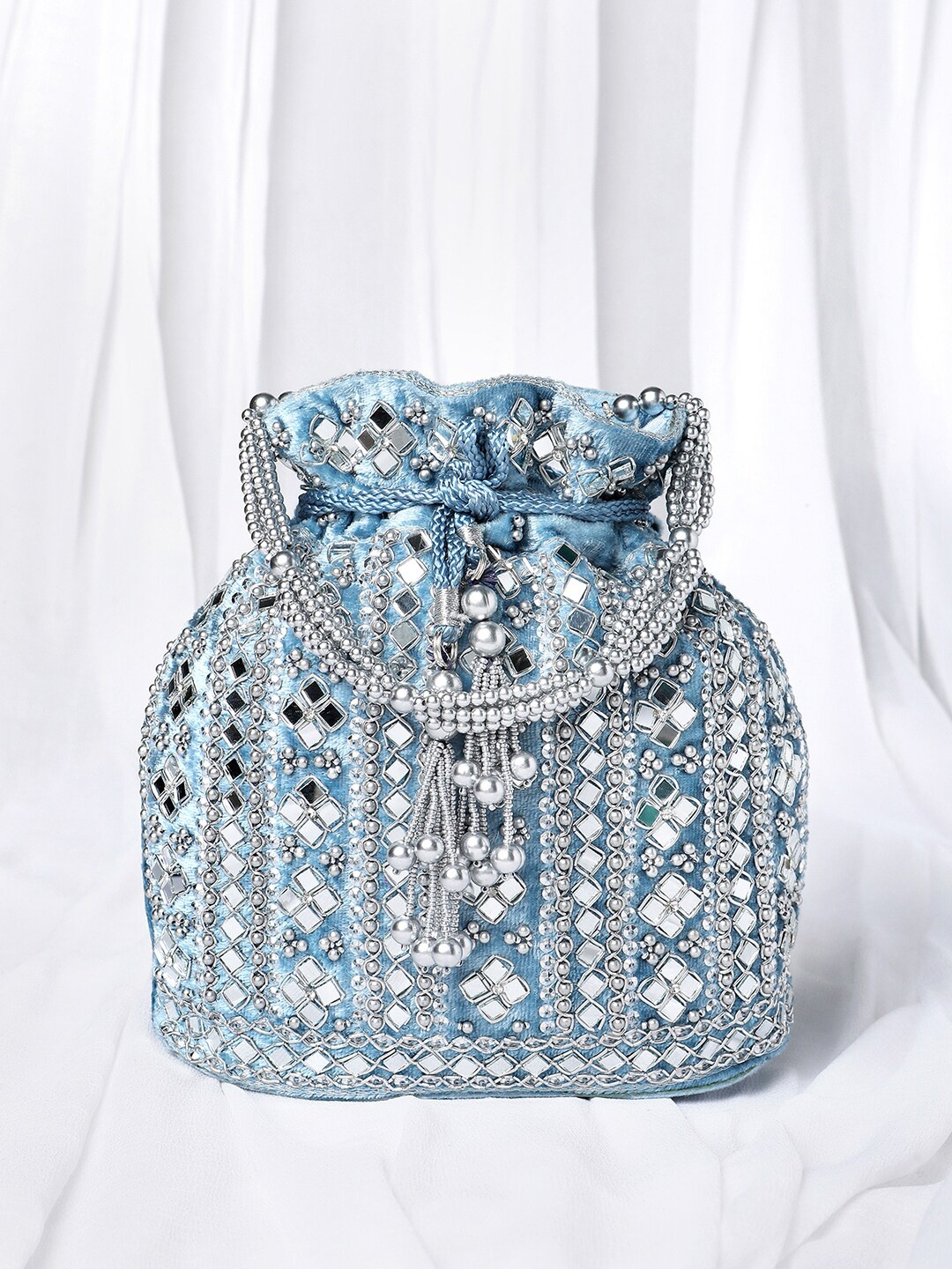 

Peora Embellished Potli Clutch With Wrist Loop, Blue