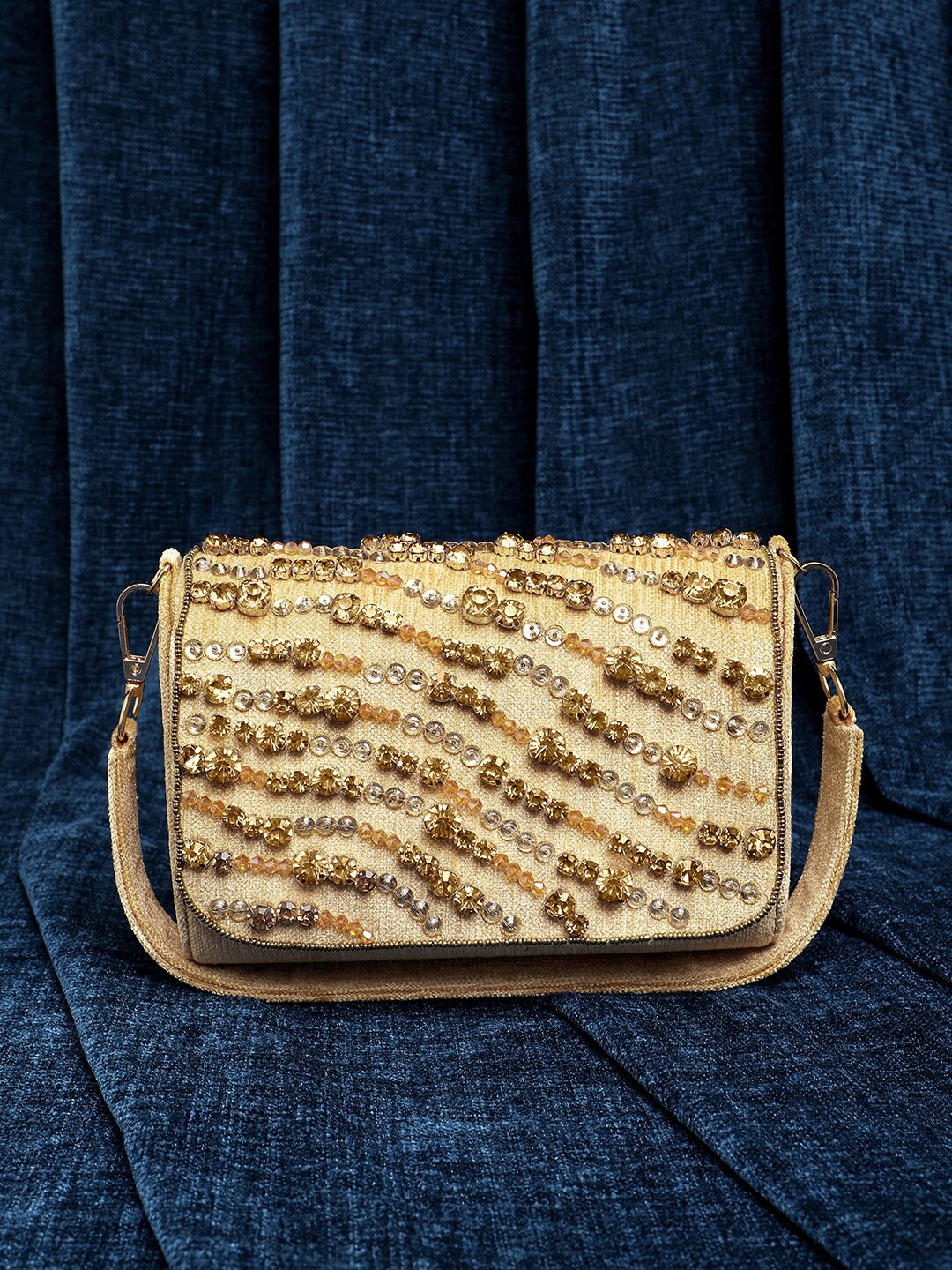 

Peora Fabric Embellished Envelope Clutch, Cream