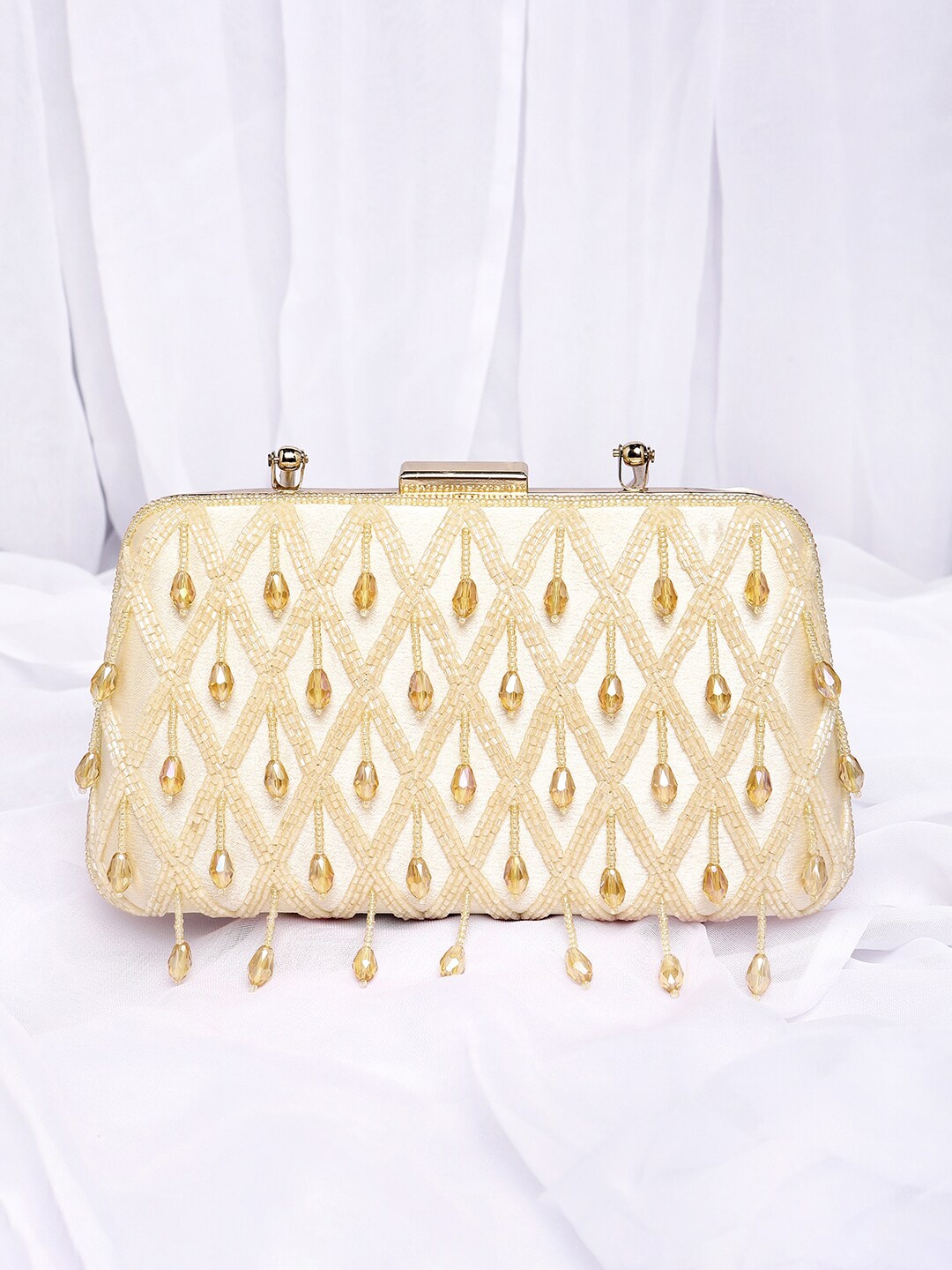 

Peora Embellished Box Clutch With Shoulder Straps, Cream