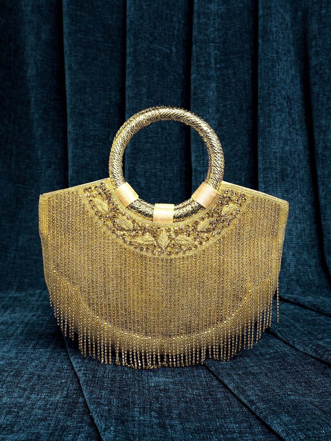 

Peora Embellished Half Moon Clutch, Gold