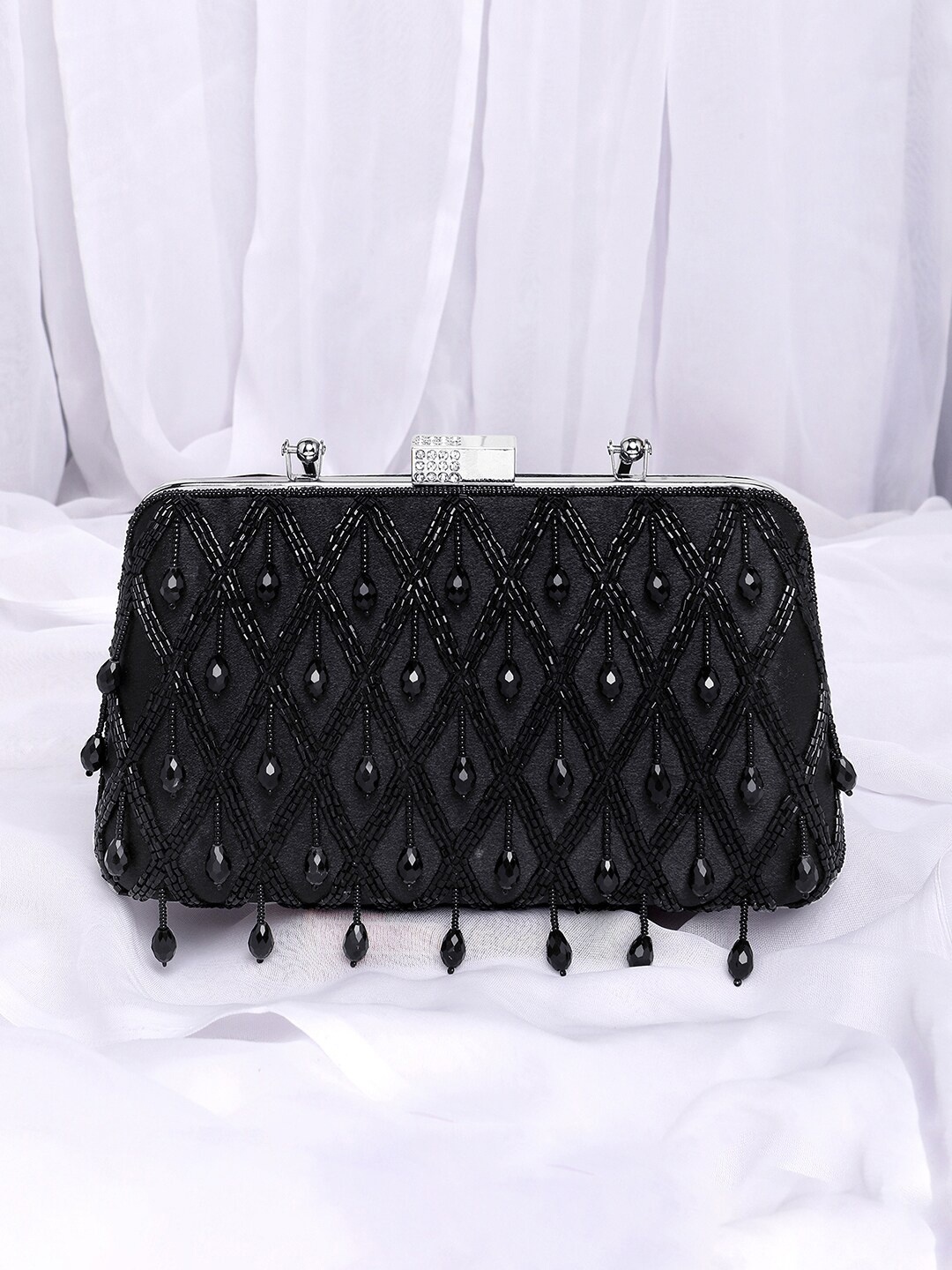 

Peora Embellished Box Clutch With Shoulder Straps, Black