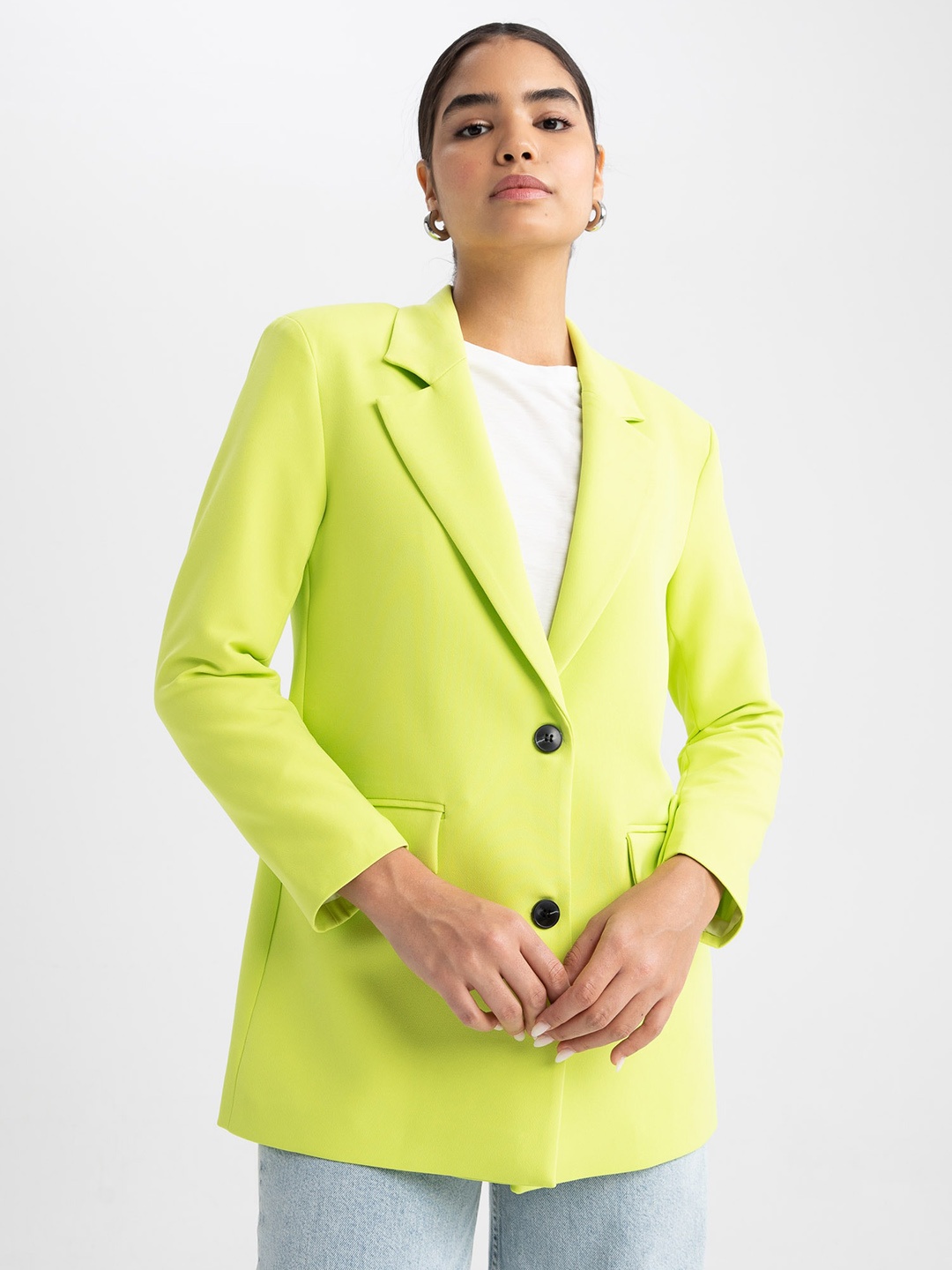 

DeFacto Women Single-Breasted Casual Blazer, Fluorescent green