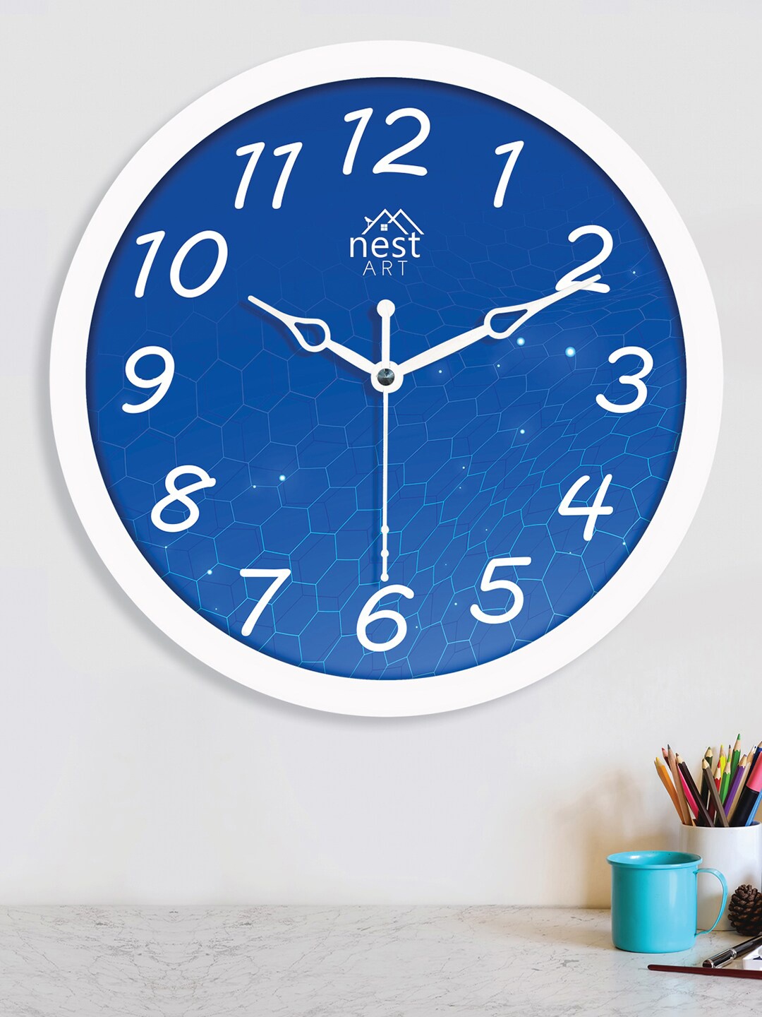 

nest ART White & Blue Round Shaped Analogue Contemporary Wall Clock