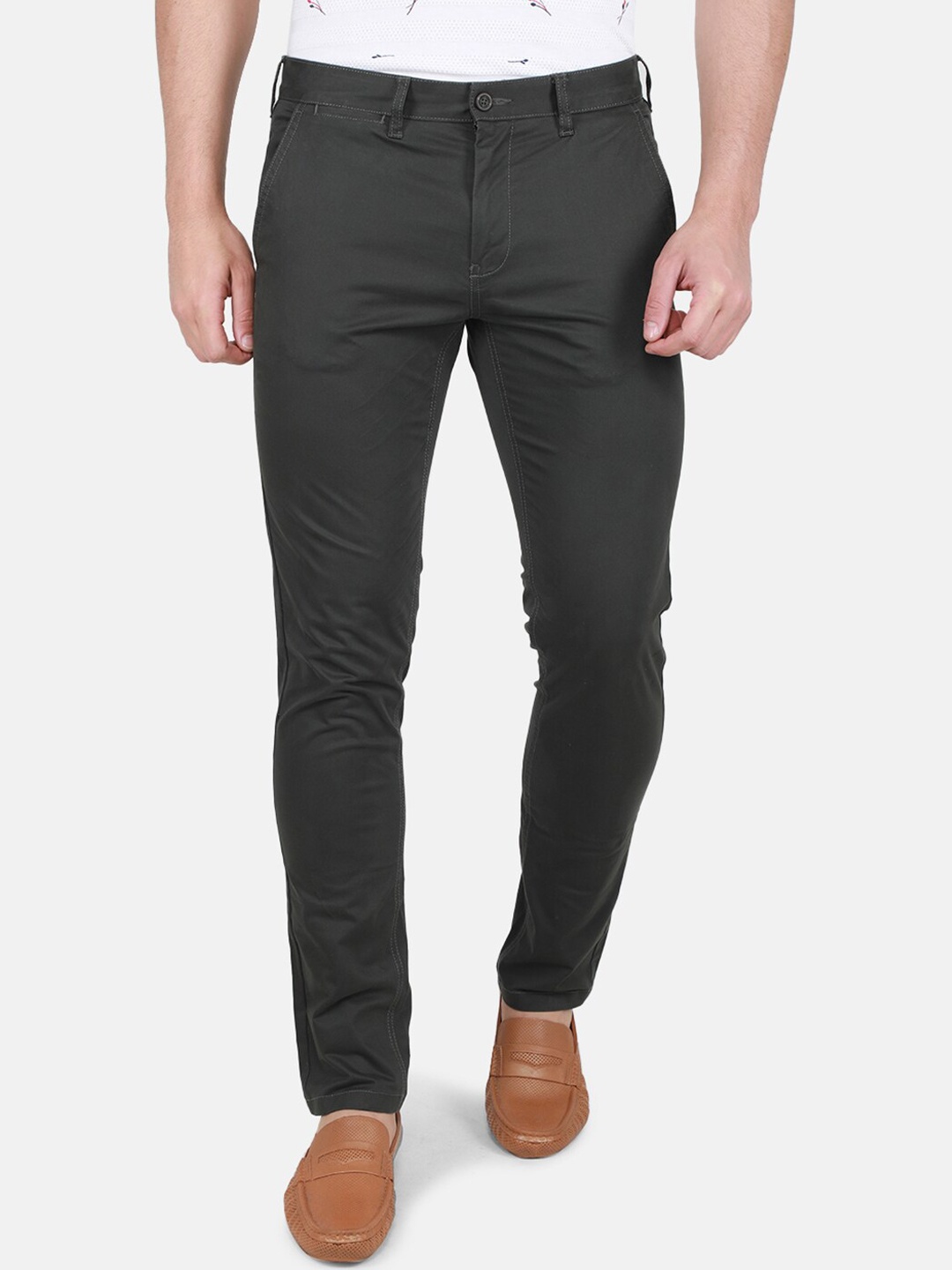 

Monte Carlo Men Mid Rise Cotton Chinos Trousers, Olive