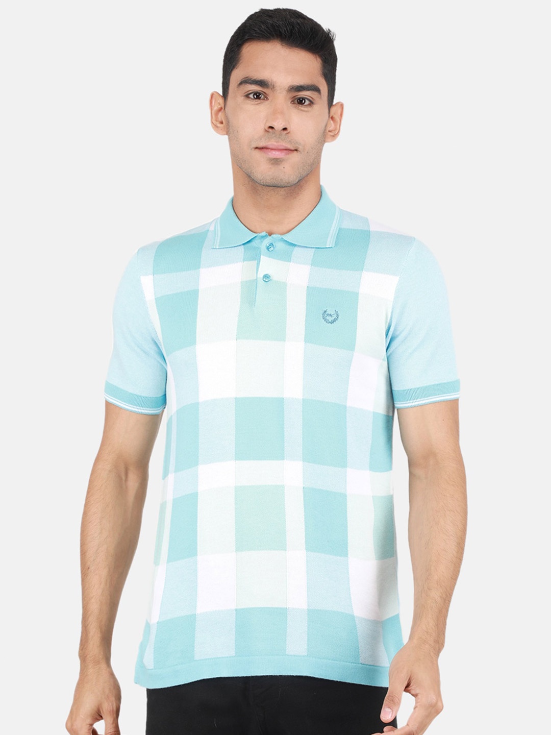 

Monte Carlo Checked Polo Collar Cotton T-shirt, Blue