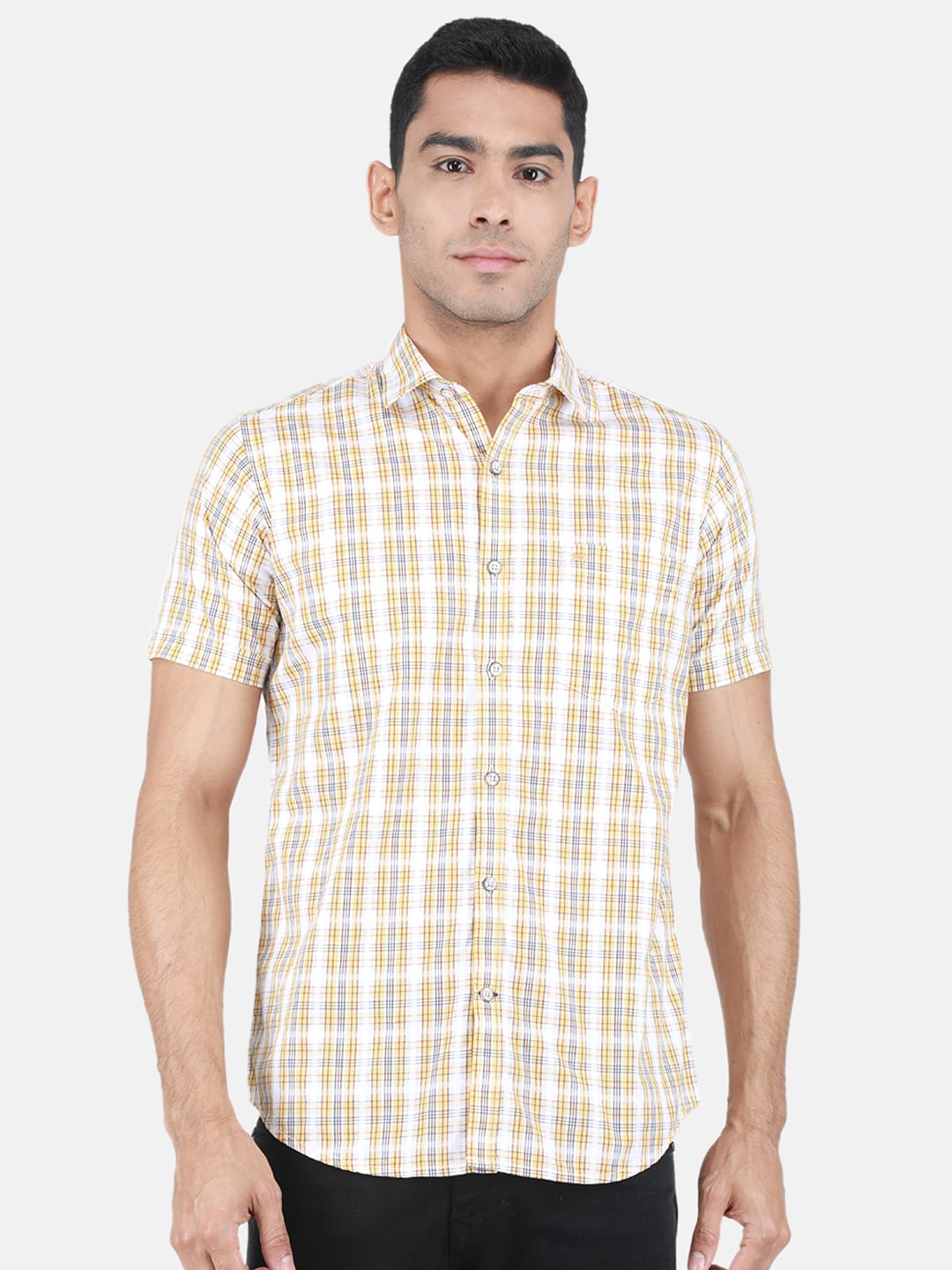 

Monte Carlo Tartan Checks Cotton Casual Shirt, Beige