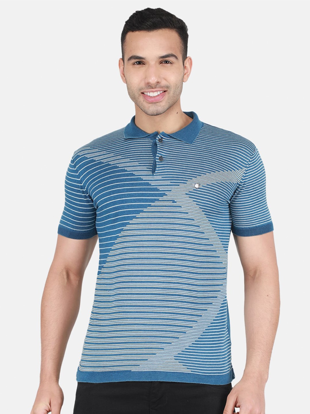

Monte Carlo Striped Polo Collar Cotton T-shirt, Blue