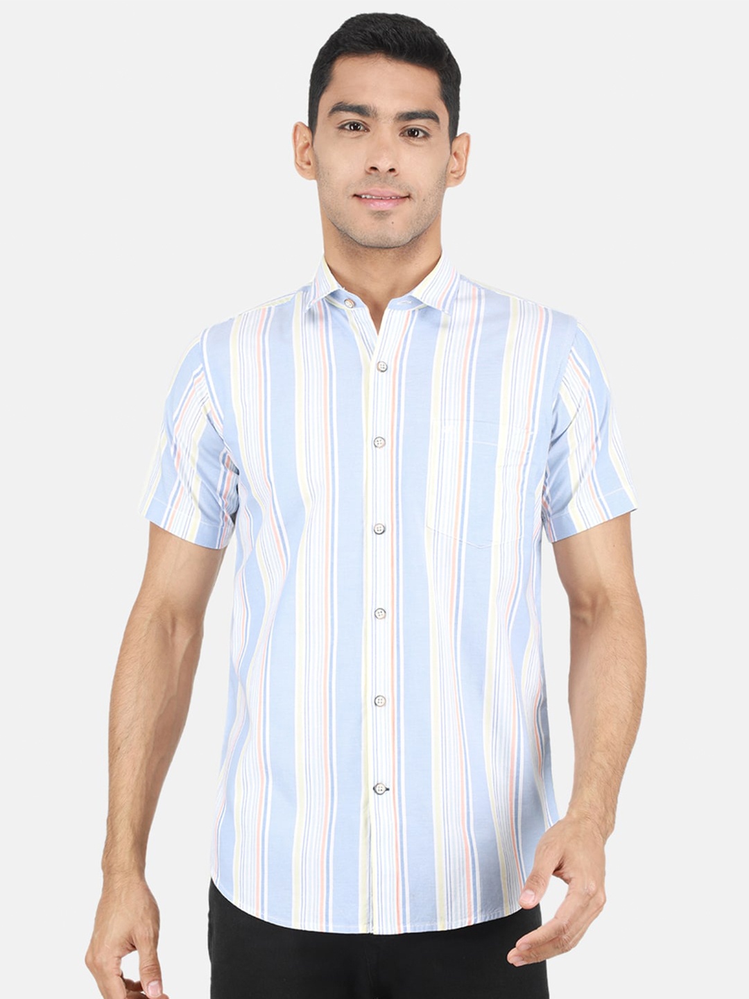 

Monte Carlo Vertical Striped Cotton Casual Shirt, Blue