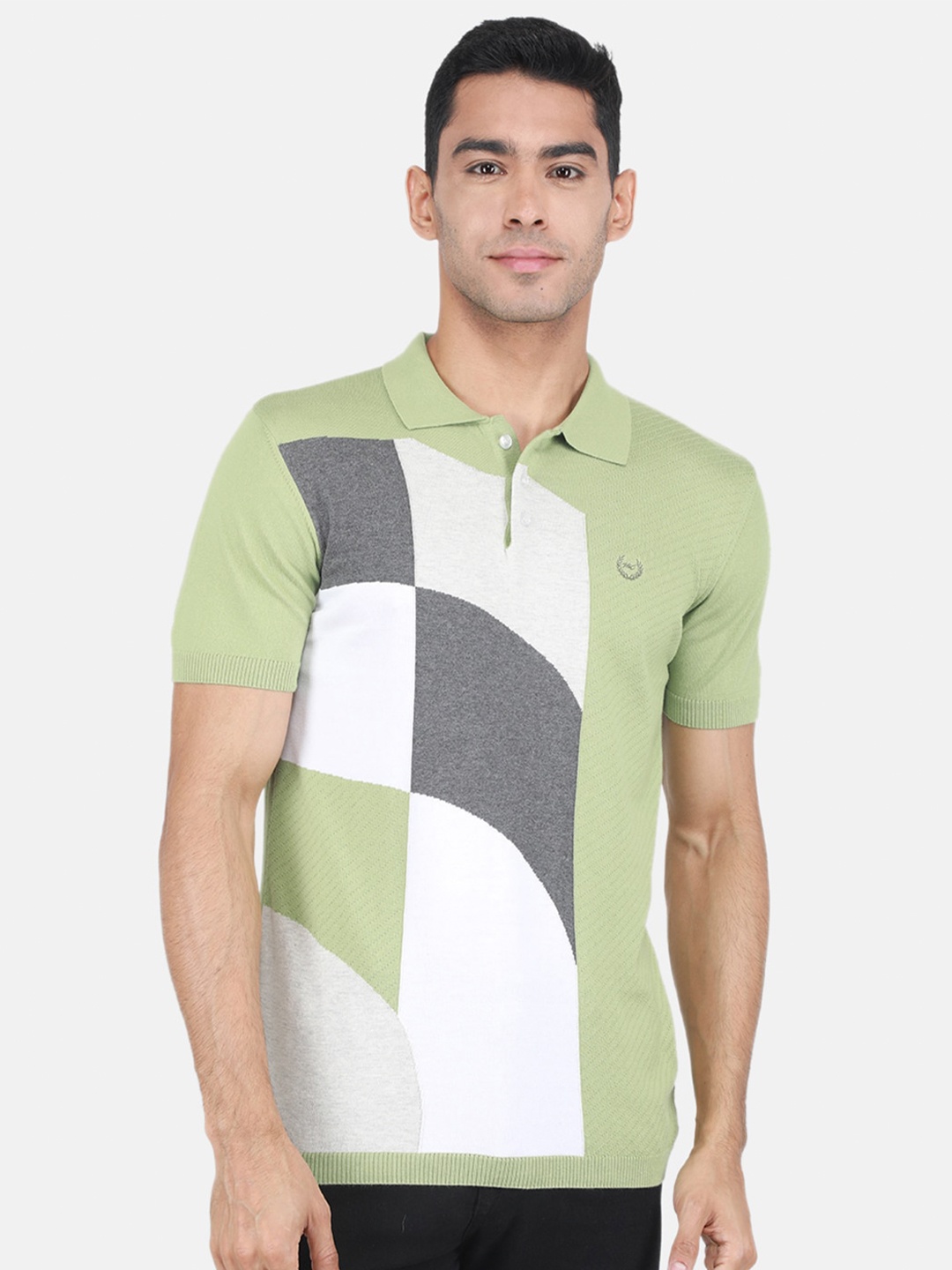 

Monte Carlo Colourblocked Polo Collar Cotton T-shirt, Sea green