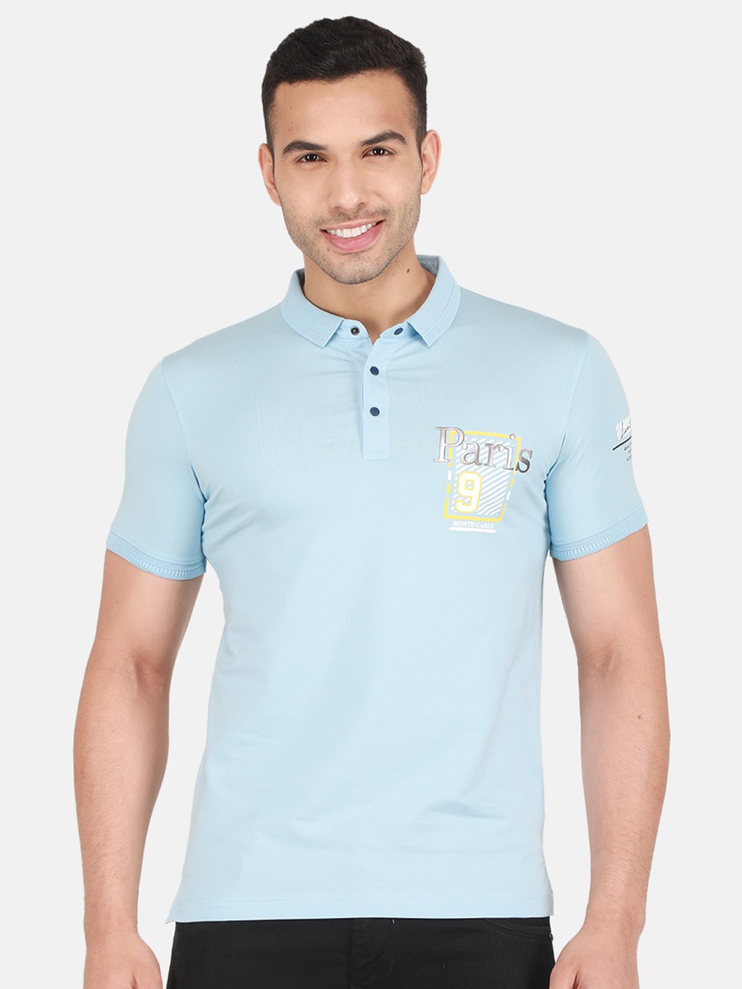 

Monte Carlo Typography Polo Collar Cotton T-shirt, Blue