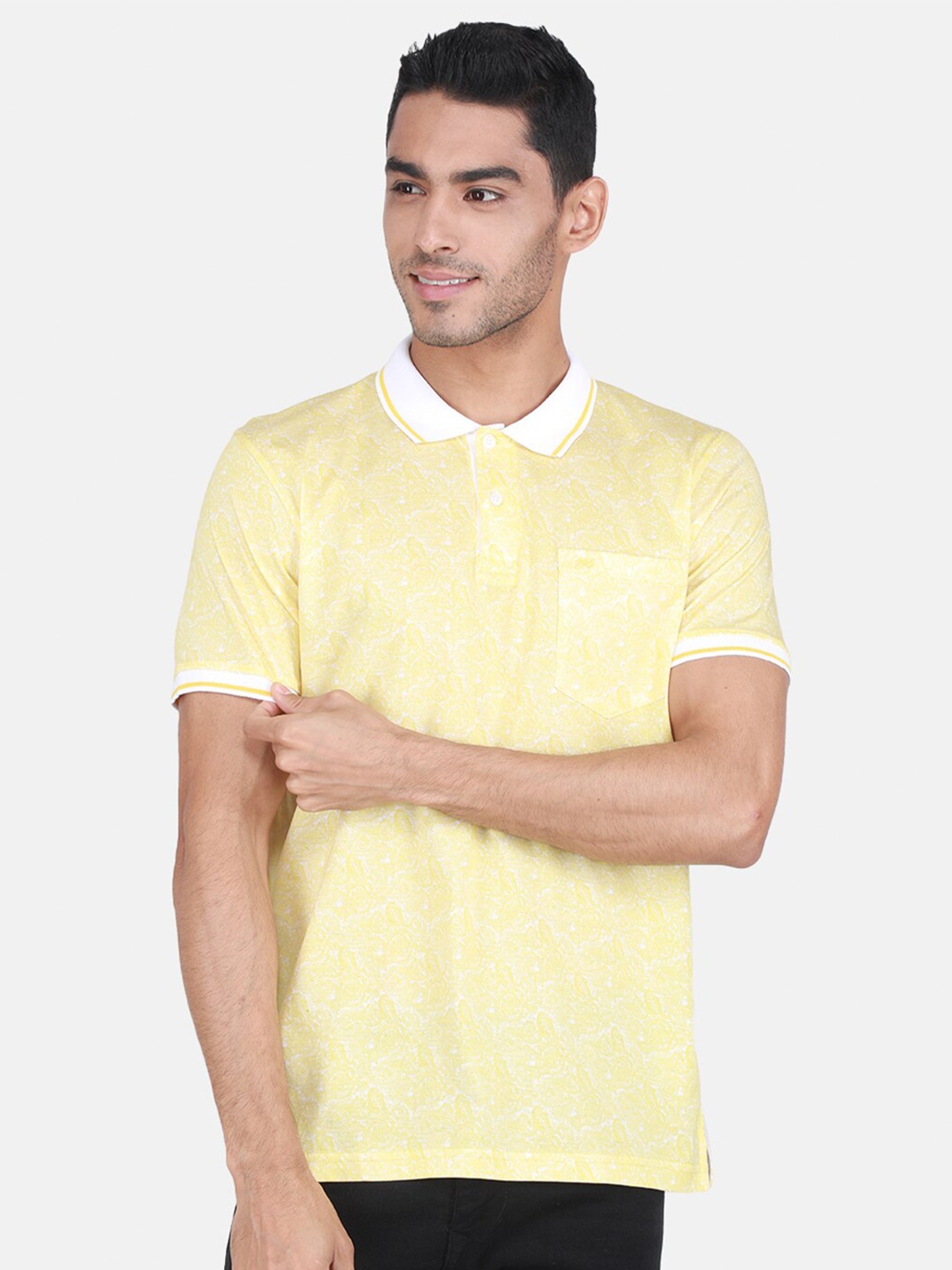 

Monte Carlo Abstract Printed Polo Collar Cotton T-shirt, Yellow