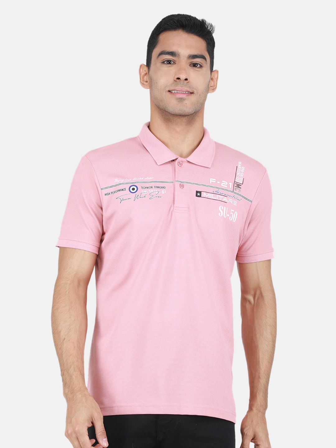 

Monte Carlo Typography Printed Polo Collar Cotton T-shirt, Pink