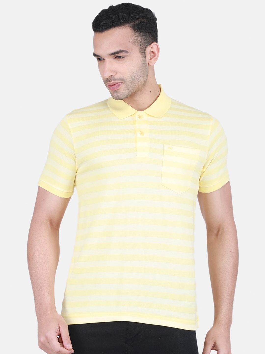 

Monte Carlo Striped Polo Collar Cotton T-shirt, Yellow