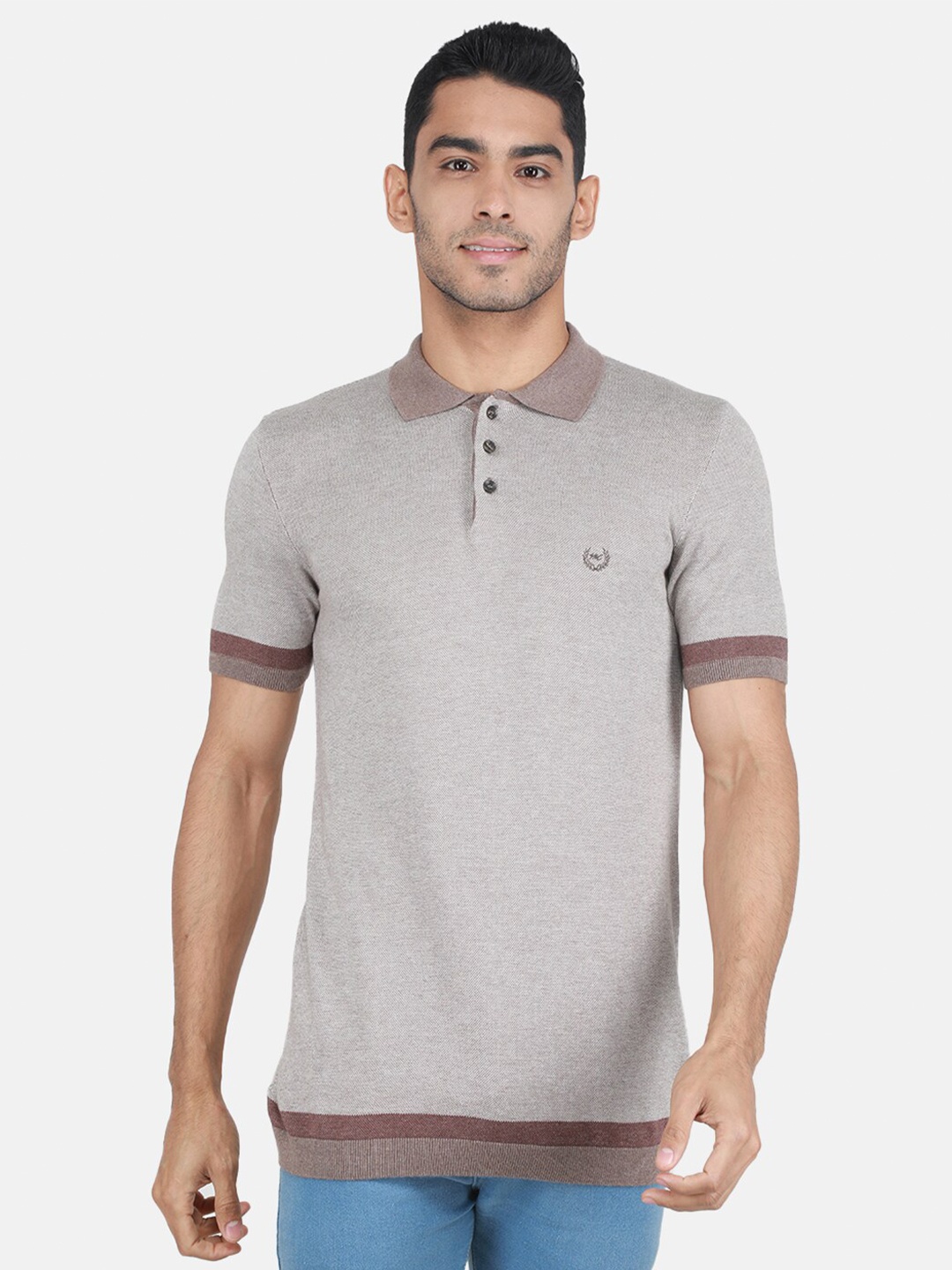 

Monte Carlo Contrast Trim Polo Collar Cotton T-shirt, Brown