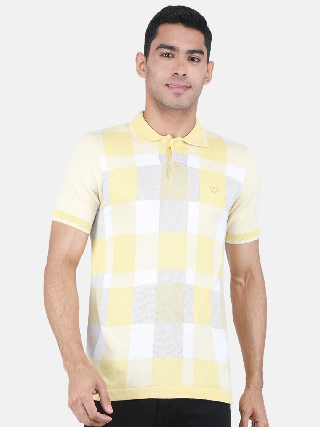 

Monte Carlo Checked Polo Collar Casual T-shirt, Lime green