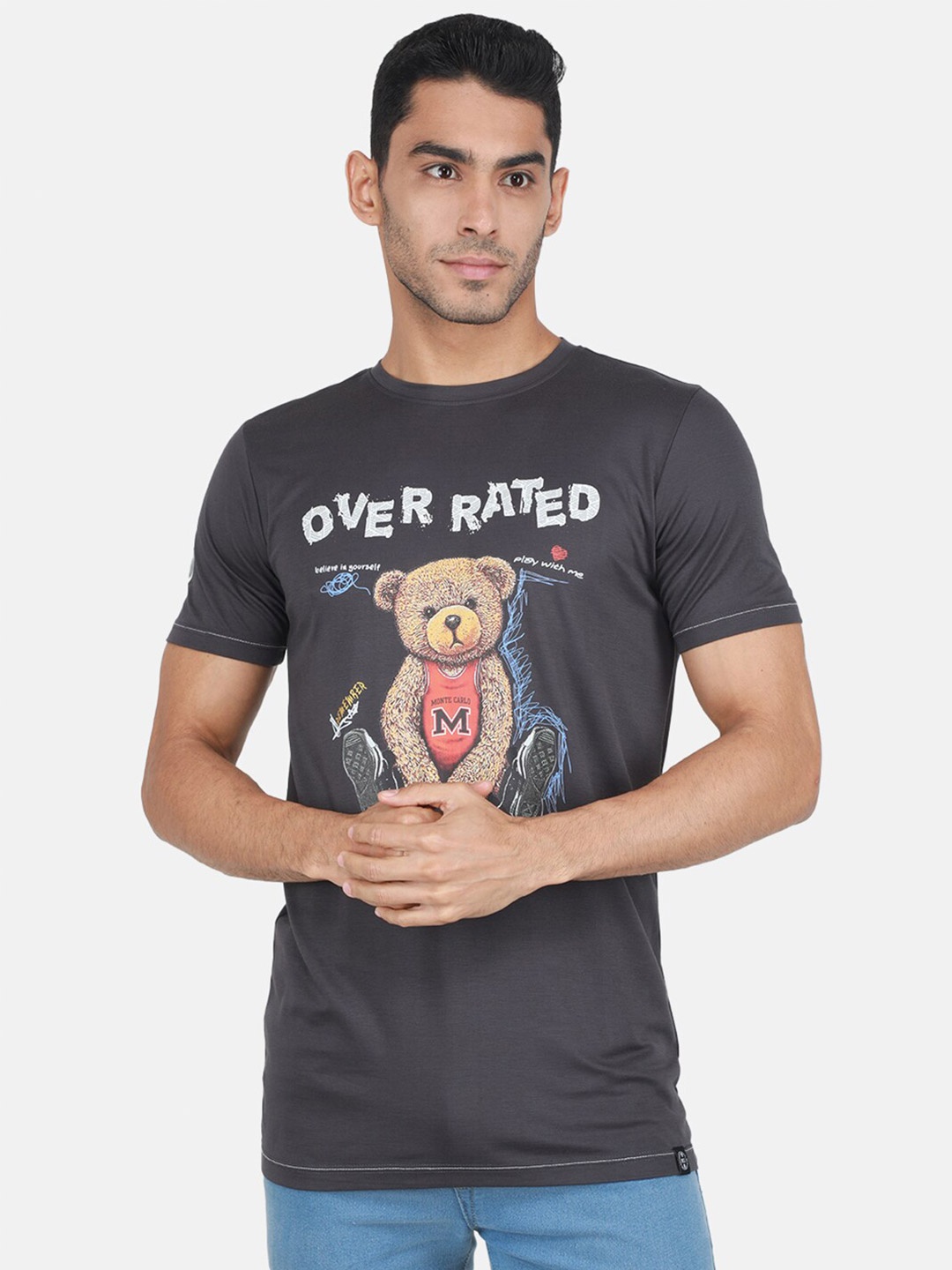 

Monte Carlo Graphic Printed Round Neck Slim Fit Cotton T-shirt, Charcoal