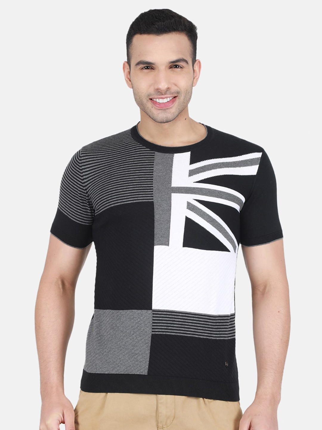 

Monte Carlo Abstract Round Neck Cotton T-shirt, Black