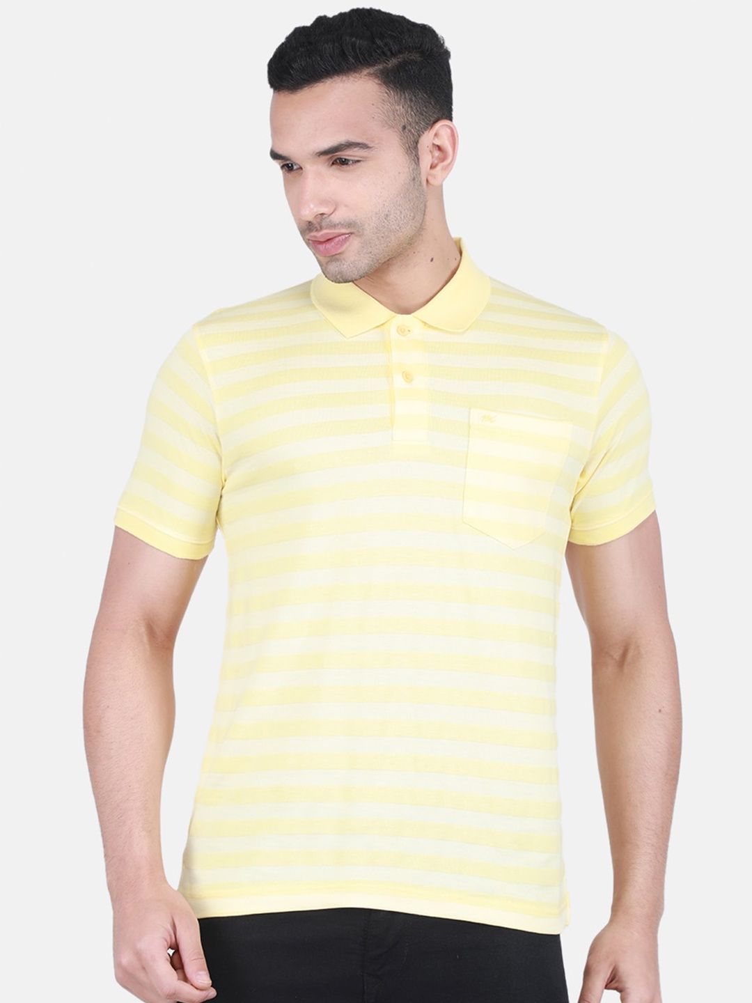 

Monte Carlo Striped Polo Collar Cotton T-shirt, Yellow