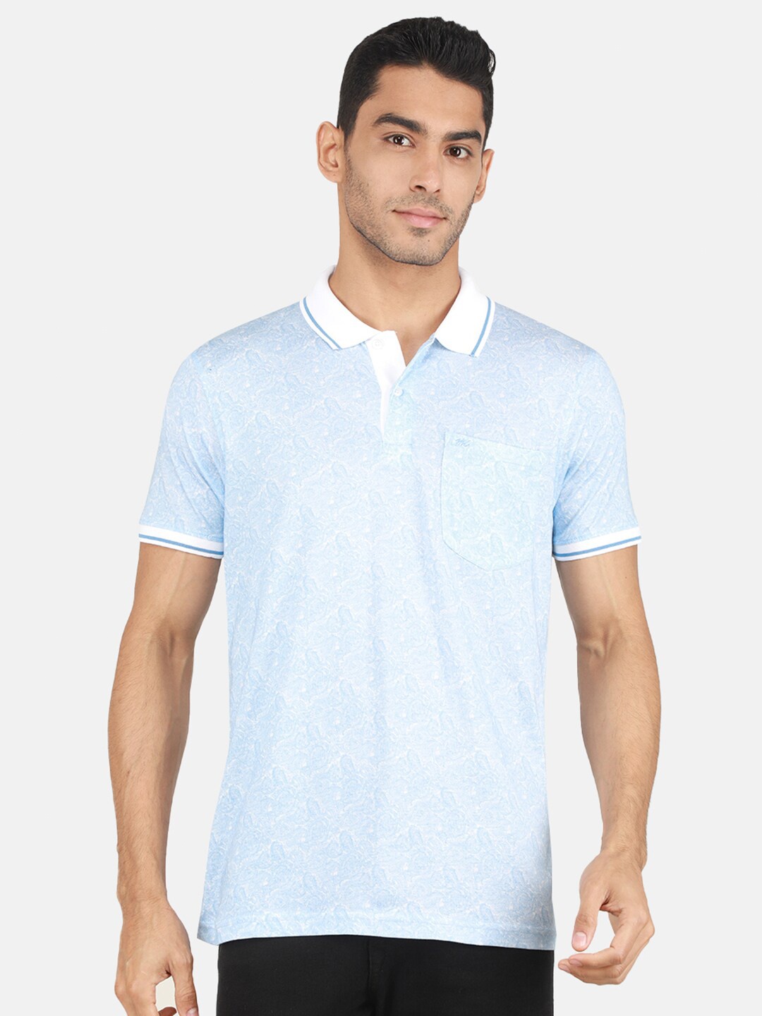 

Monte Carlo Abstract Printed Polo Collar Cotton T-shirt, White