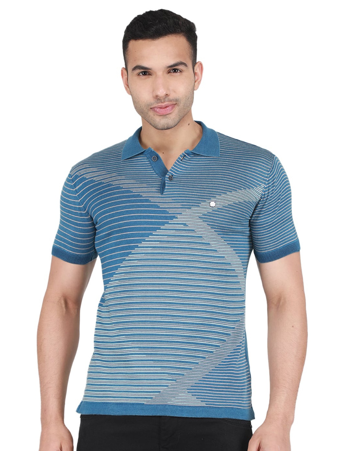 

Monte Carlo Striped Polo Collar Cotton T-shirt, Blue