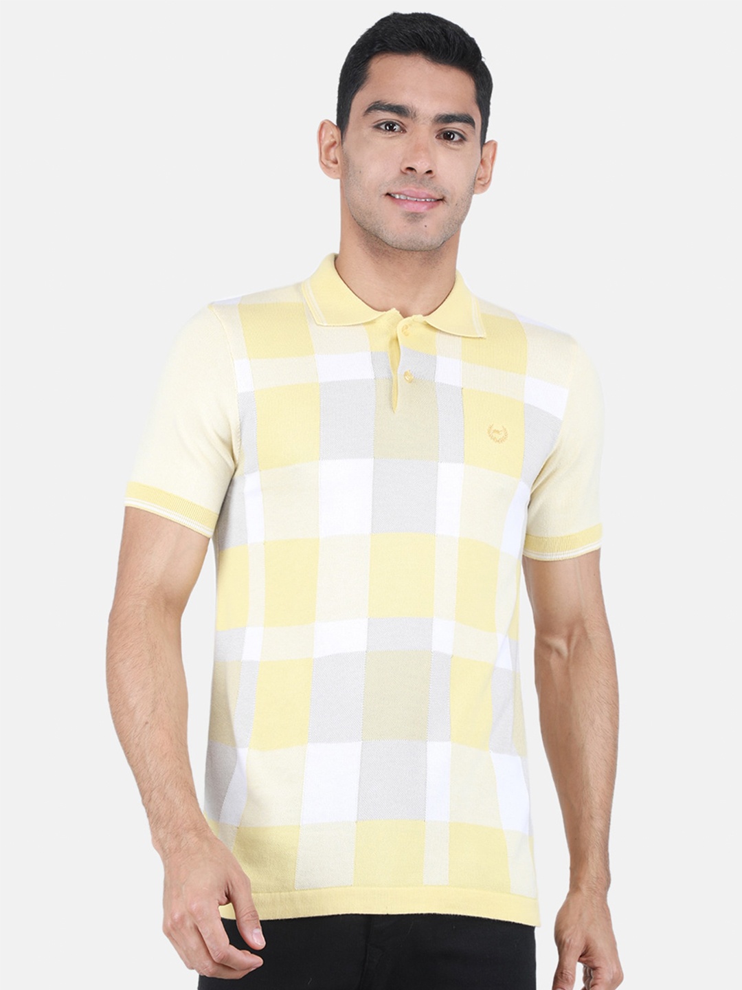 

Monte Carlo Checked Polo Collar Regular Fit Cotton T-Shirt, Yellow