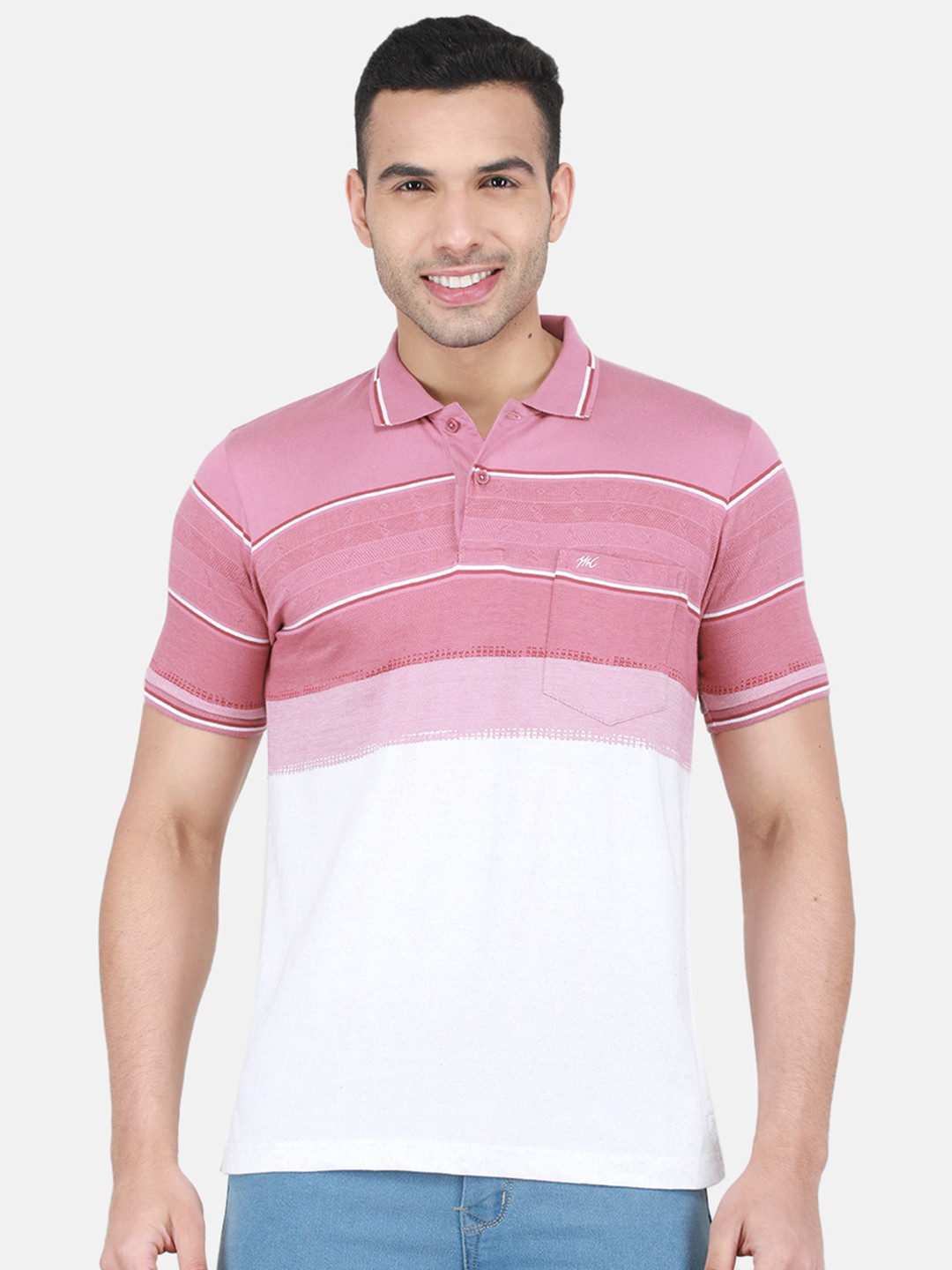 

Monte Carlo Colourblocked Polo Collar Cotton T-shirt, Pink