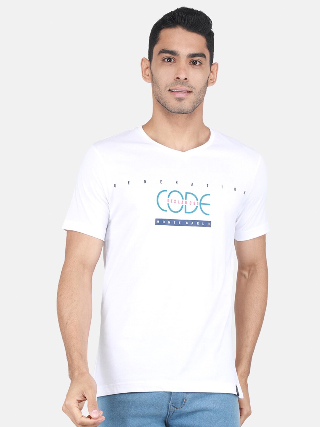 

Monte Carlo Typography V-Neck Cotton T-shirt, White