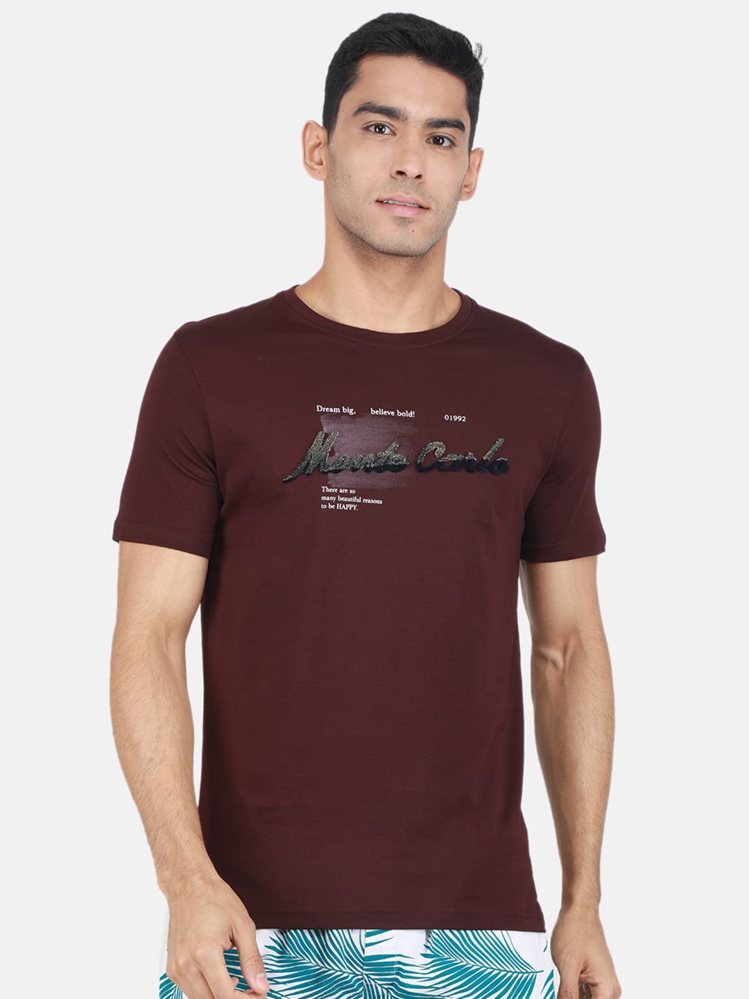 

Monte Carlo Typography Printed Round Neck Regular Fit Cotton T-Shirt, Brown