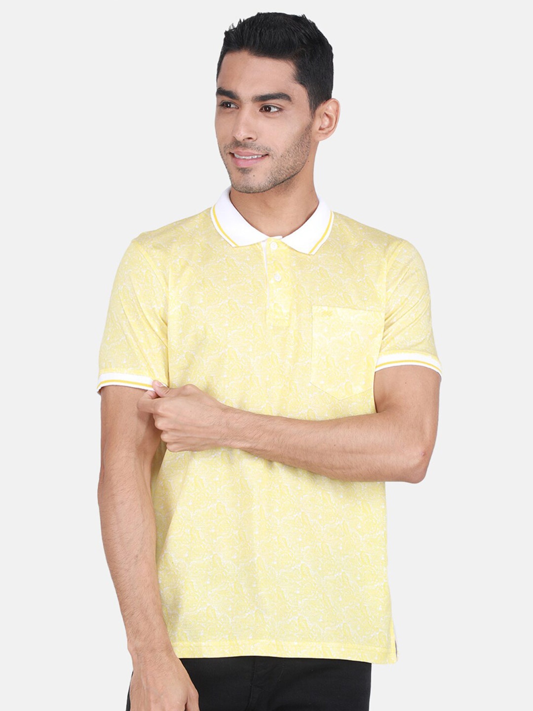 

Monte Carlo Abstract Printed Polo Collar Cotton T-shirt, Yellow