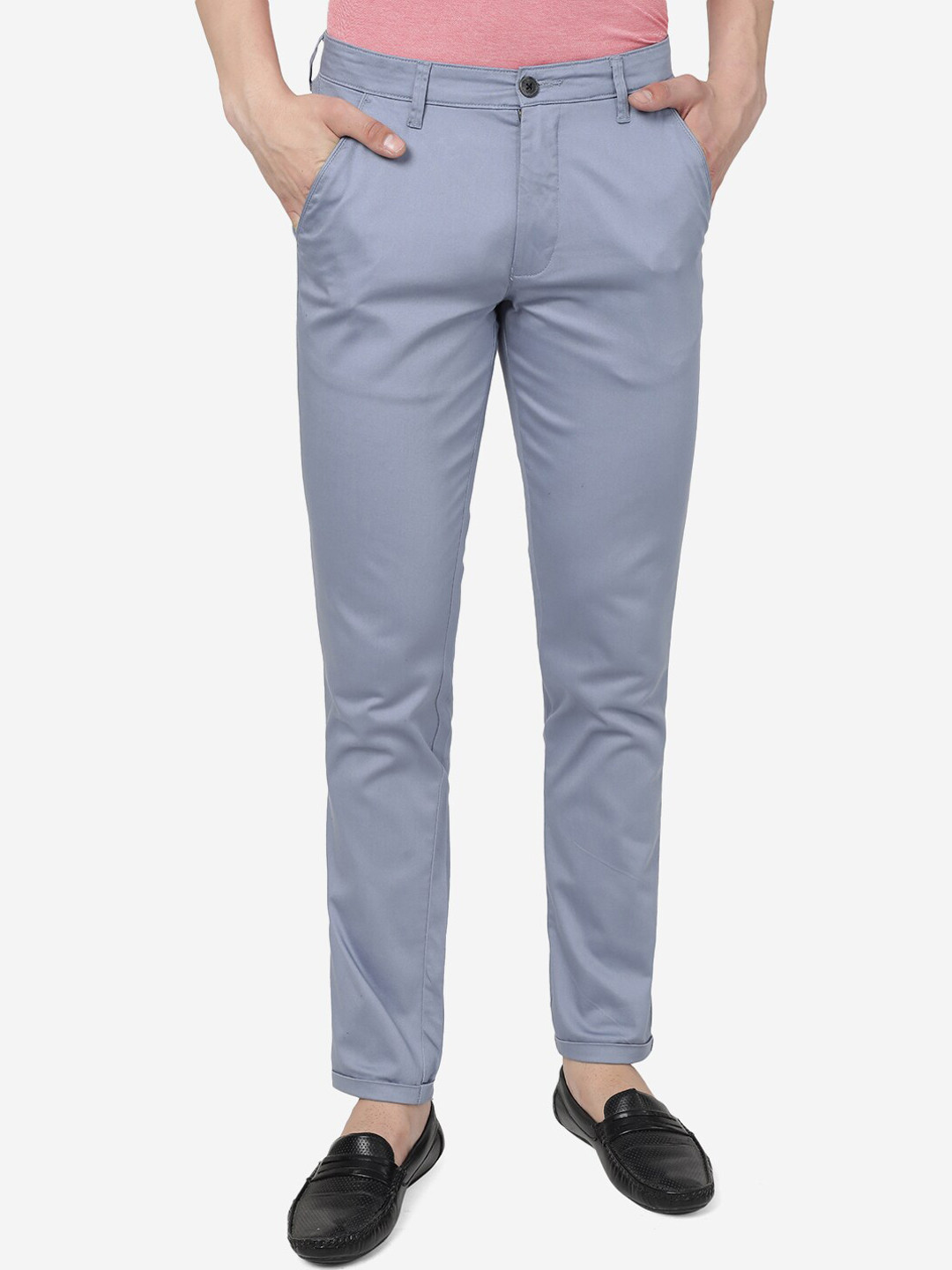 

Greenfibre Men Mid Rise Plain Knitted Cotton Slim Fit Chinos, Grey