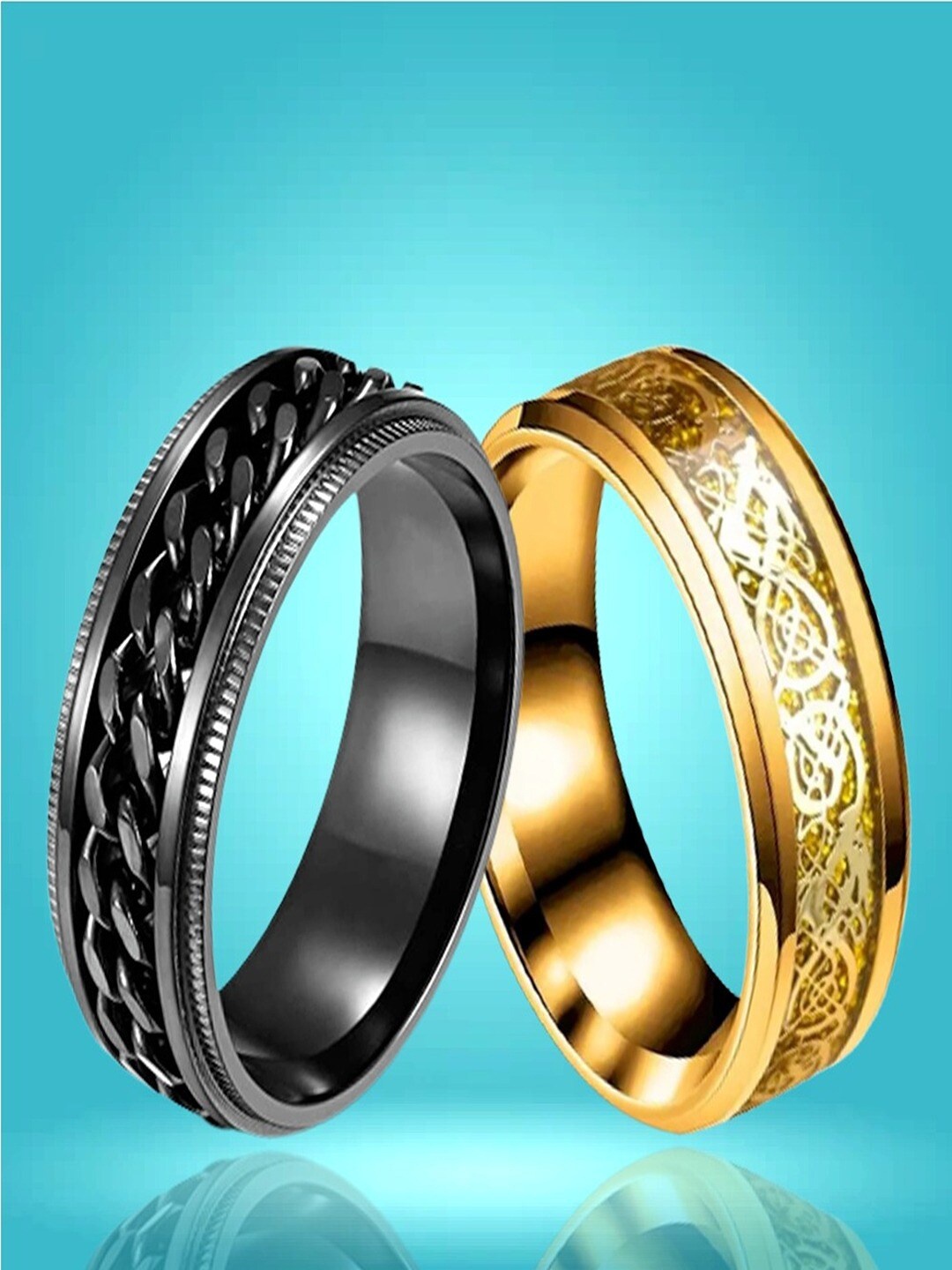 

UNIVERSITY TRENDZ Men Set Of 2 Dragon Spinner Finger Rings, Black
