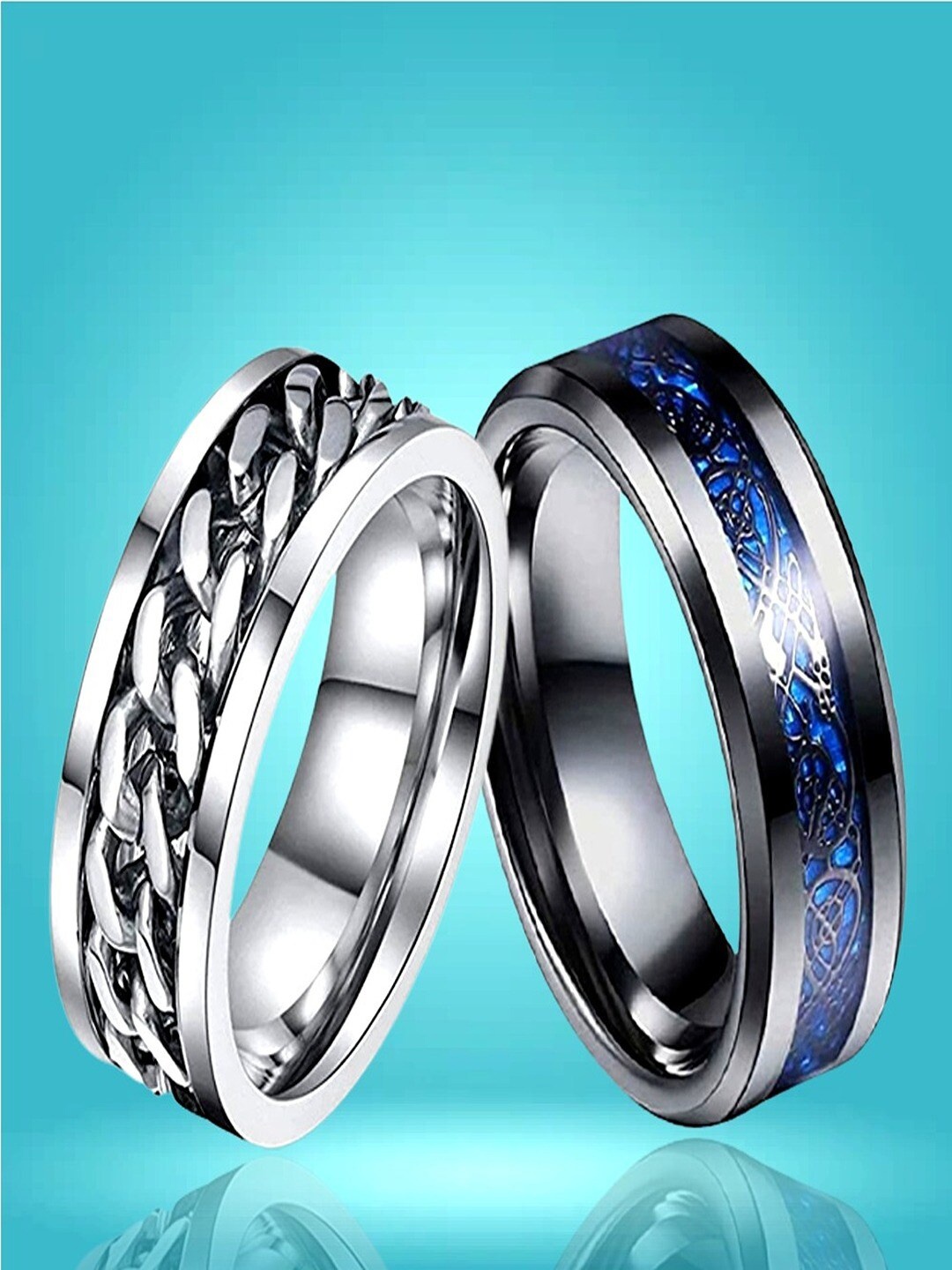 

UNIVERSITY TRENDZ Men Set Of 2 Silver-Plated Dragon Spinner Finger Ring