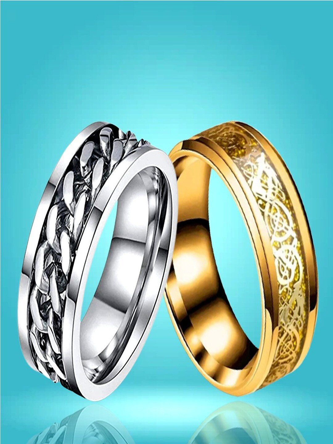 

UNIVERSITY TRENDZ Men Set Of 2 Silver-Plated Finger Rings