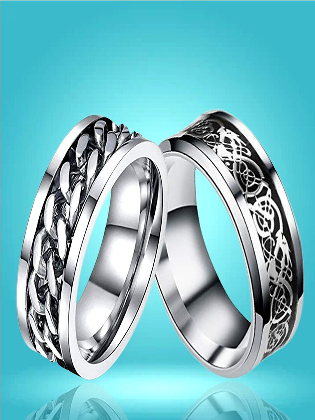 

UNIVERSITY TRENDZ Men Set of 2 Silver-Plated Band Finger Ring