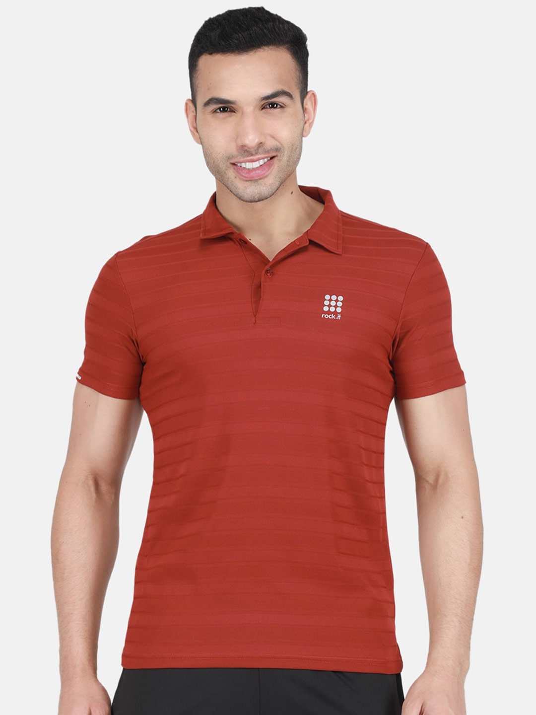 

rock.it Striped Polo Collar T-shirt, Red