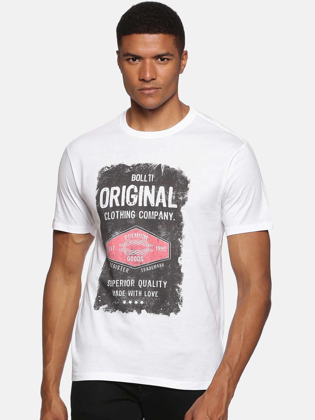 

bollti Typography Printed Pure Cotton T-shirt, White