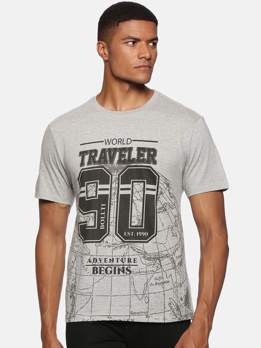 

bollti Typography Printed Pure Cotton T-shirt, Grey