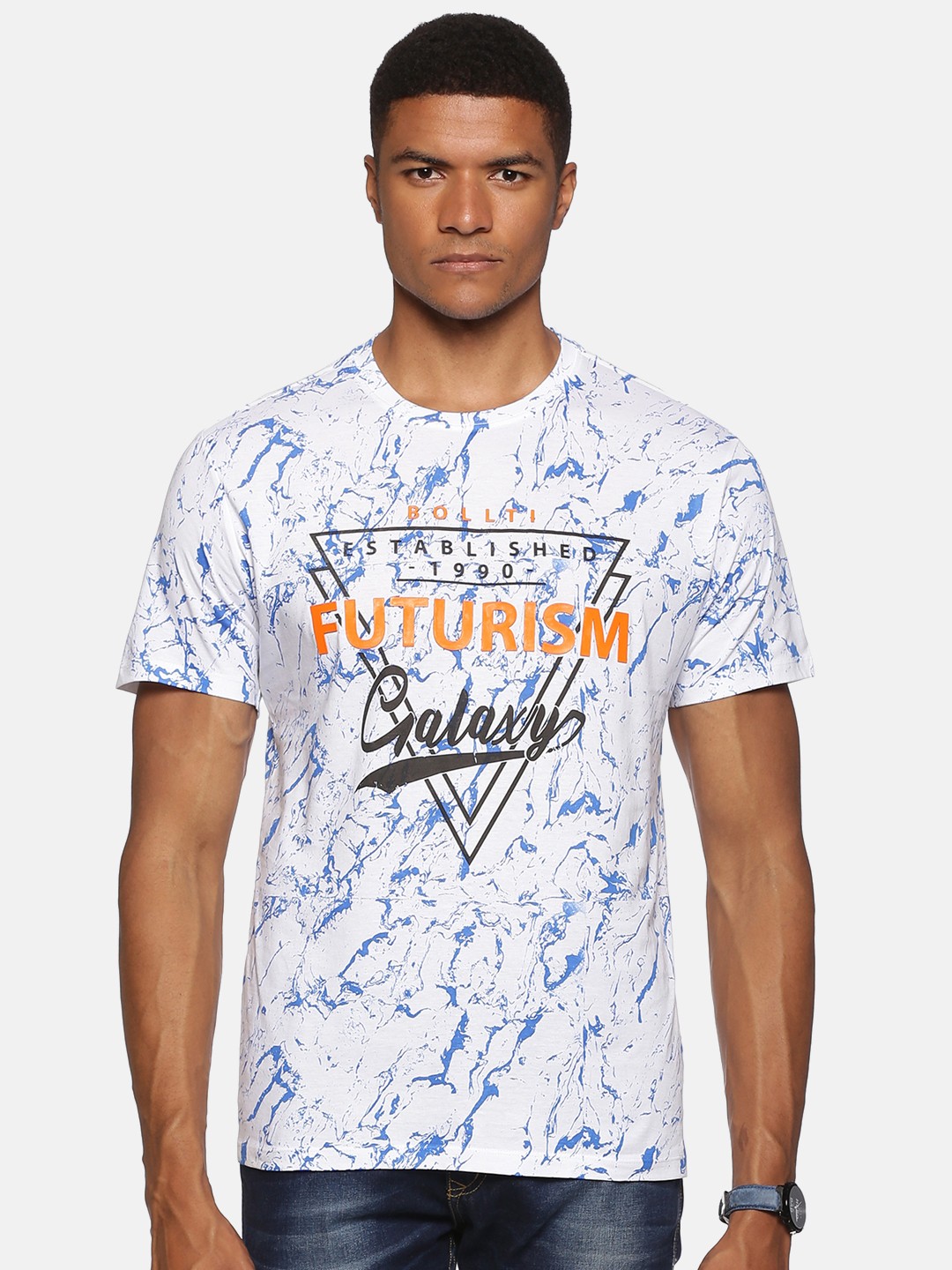 

bollti Typography Printed Round Neck Cotton T-shirt, White