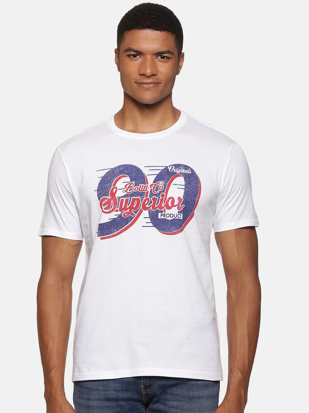 

bollti Typography Printed Round Neck Cotton T-shirt, White