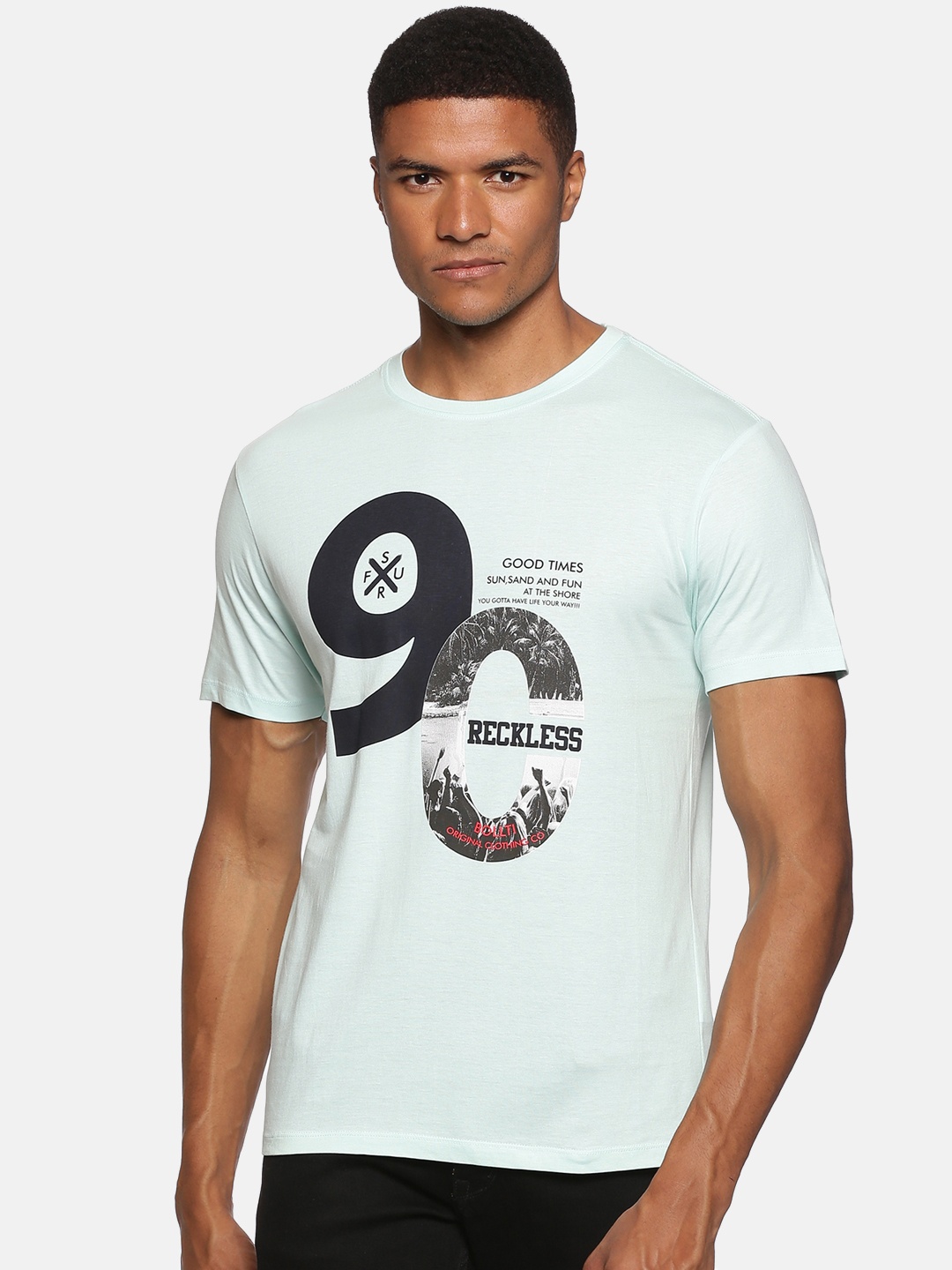 

bollti Typography Printed Pure Cotton T-shirt, Blue