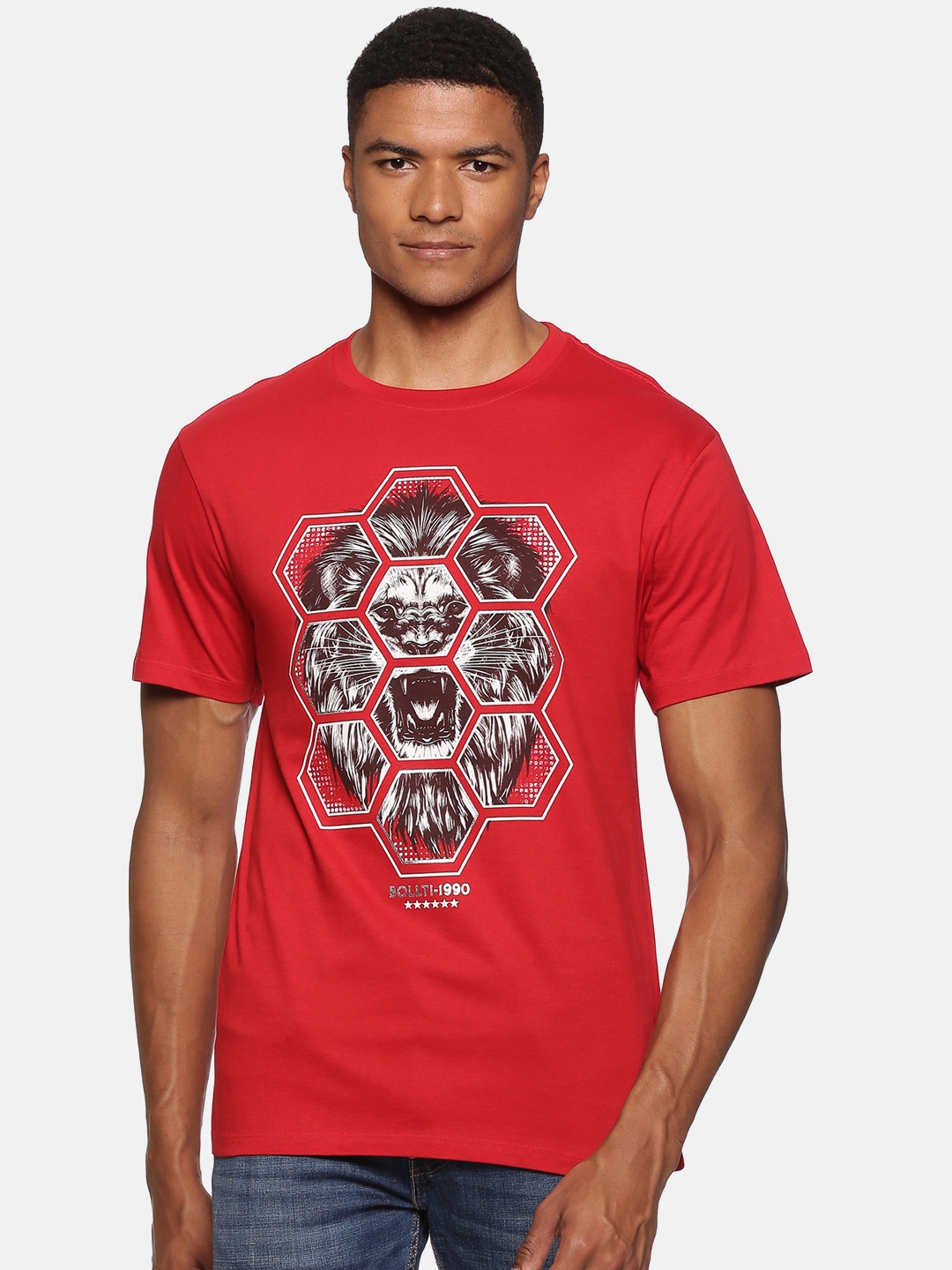 

bollti Graphic Printed Pure Cotton T-shirt, Red