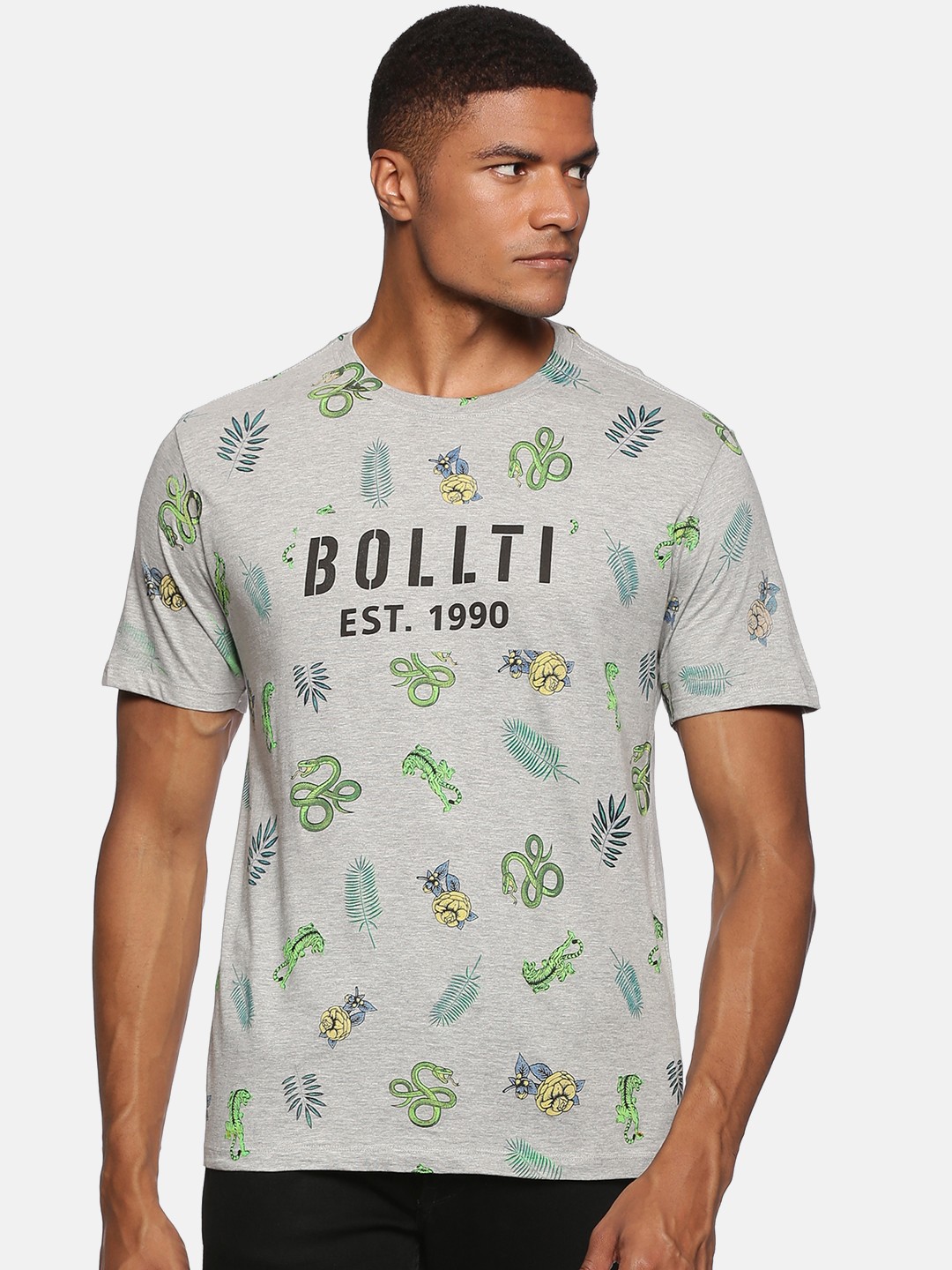 

bollti Conversational Printed Pure Cotton T-shirt, Grey