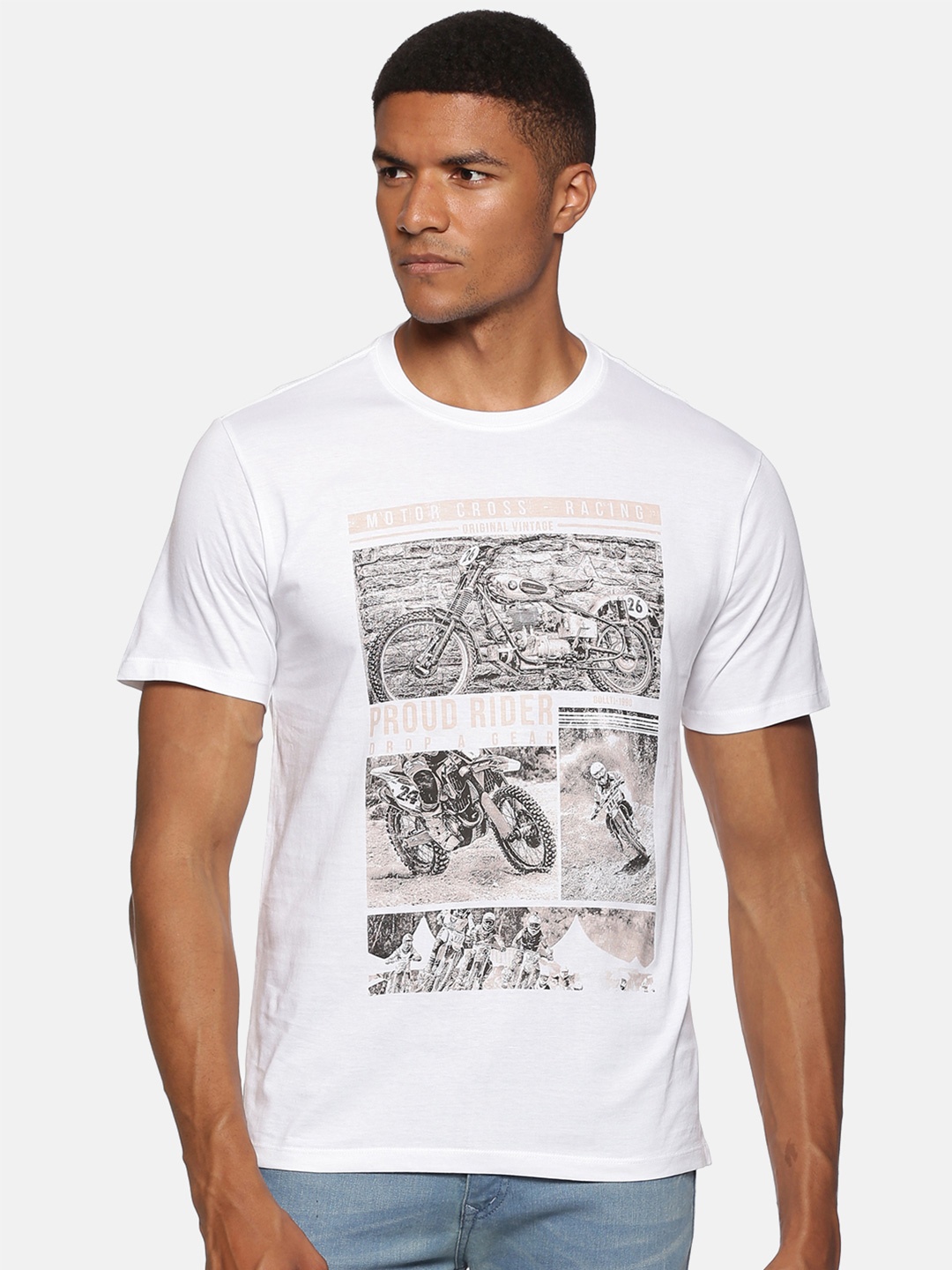 

bollti Biker Printed Pure Cotton T-shirt, White
