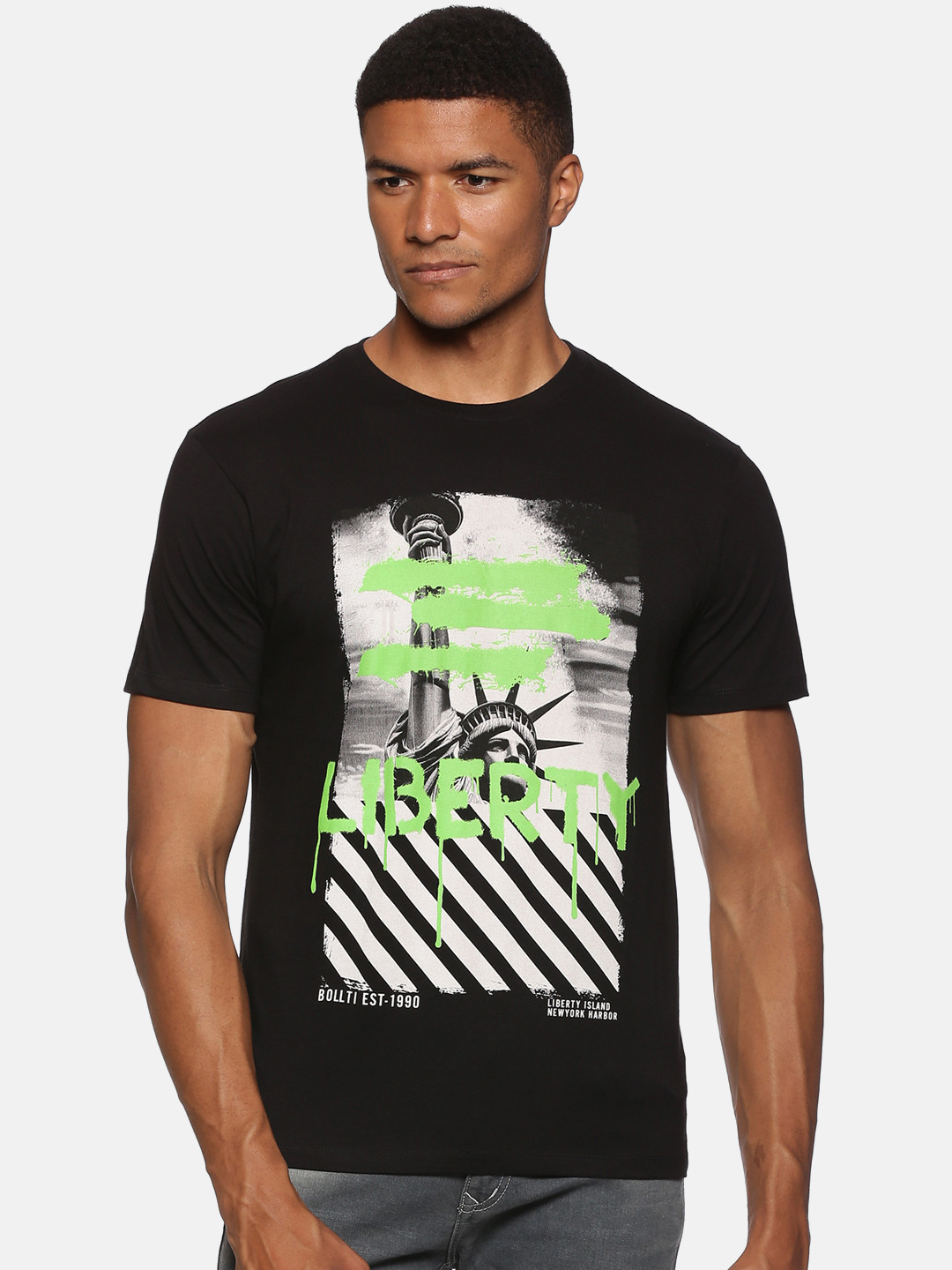 

bollti Graphic Printed Pure Cotton T-Shirt, Black