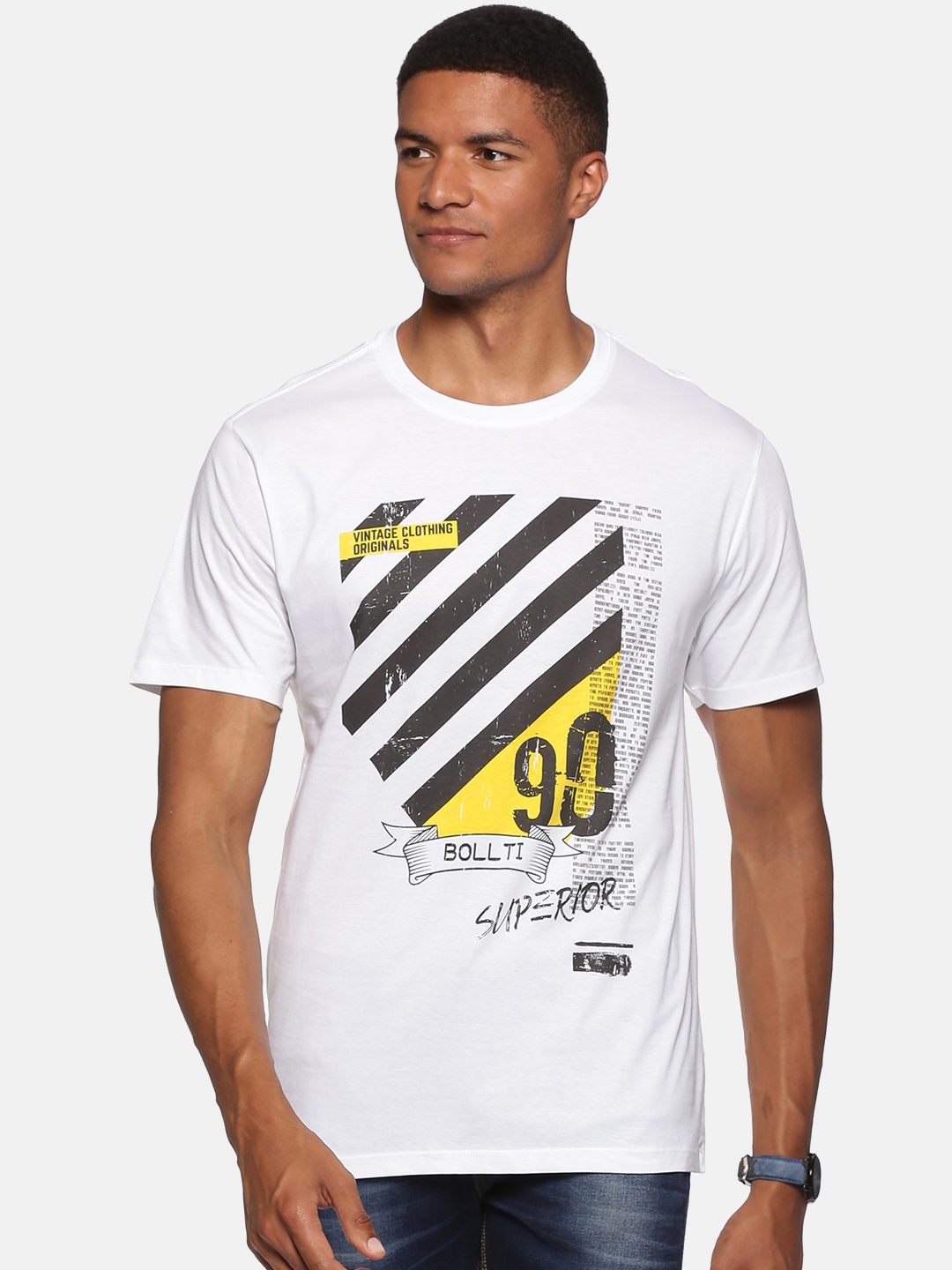 

bollti Graphic Printed Pure Cotton T-Shirt, White