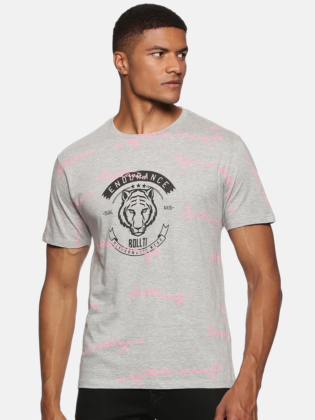 

bollti Graphic Printed Pure Cotton T-shirt, Grey
