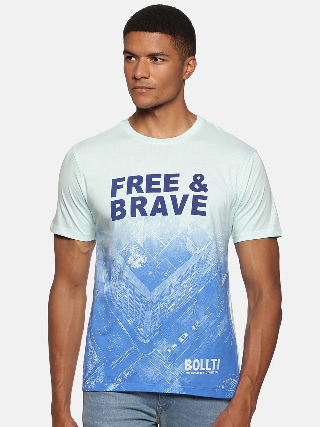 

bollti Typography Printed Round Neck Cotton T-shirt, Blue