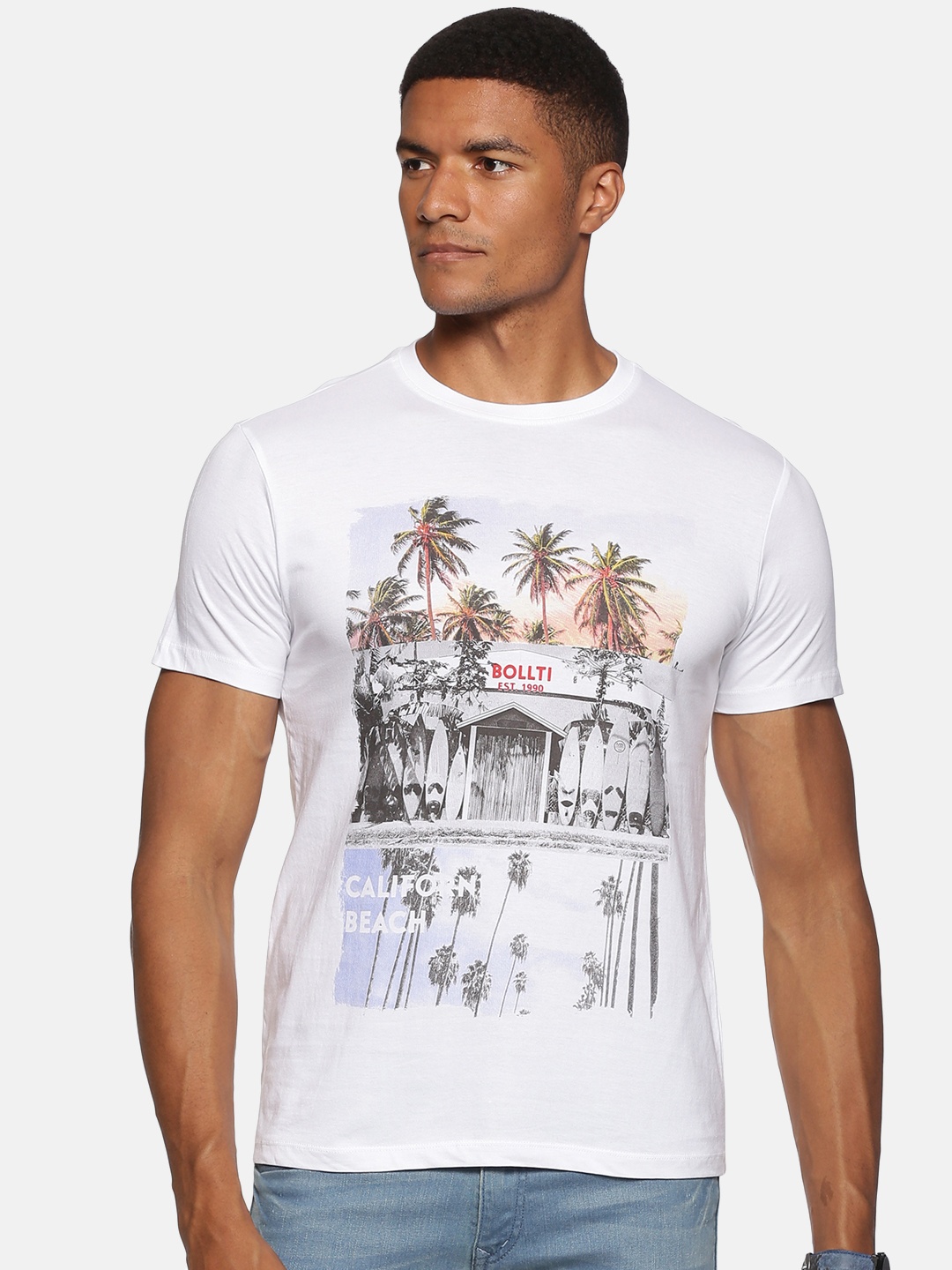 

bollti Graphic Printed Round Neck Cotton T-shirt, White