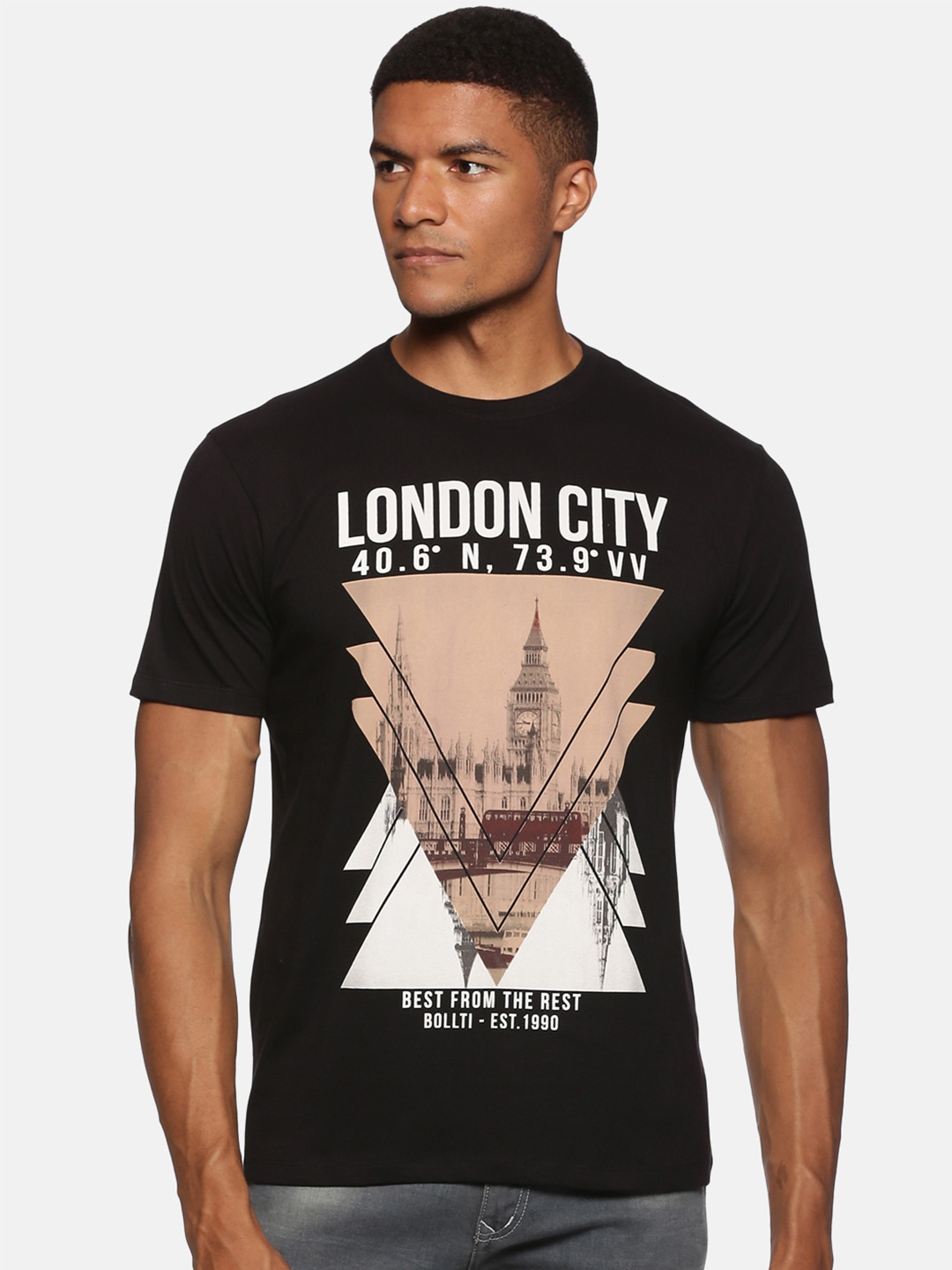 

bollti Graphic Printed Pure Cotton T-Shirt, Black